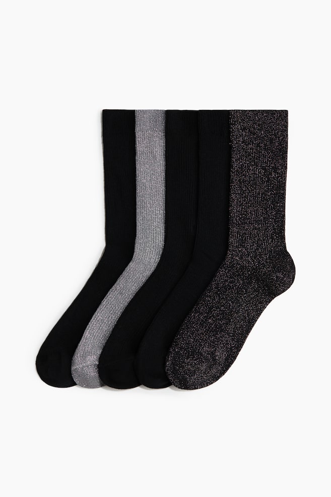 5er-Pack Gerippte Socken - Schwarz/Hellgrau/Weiß/Schwarz - 1