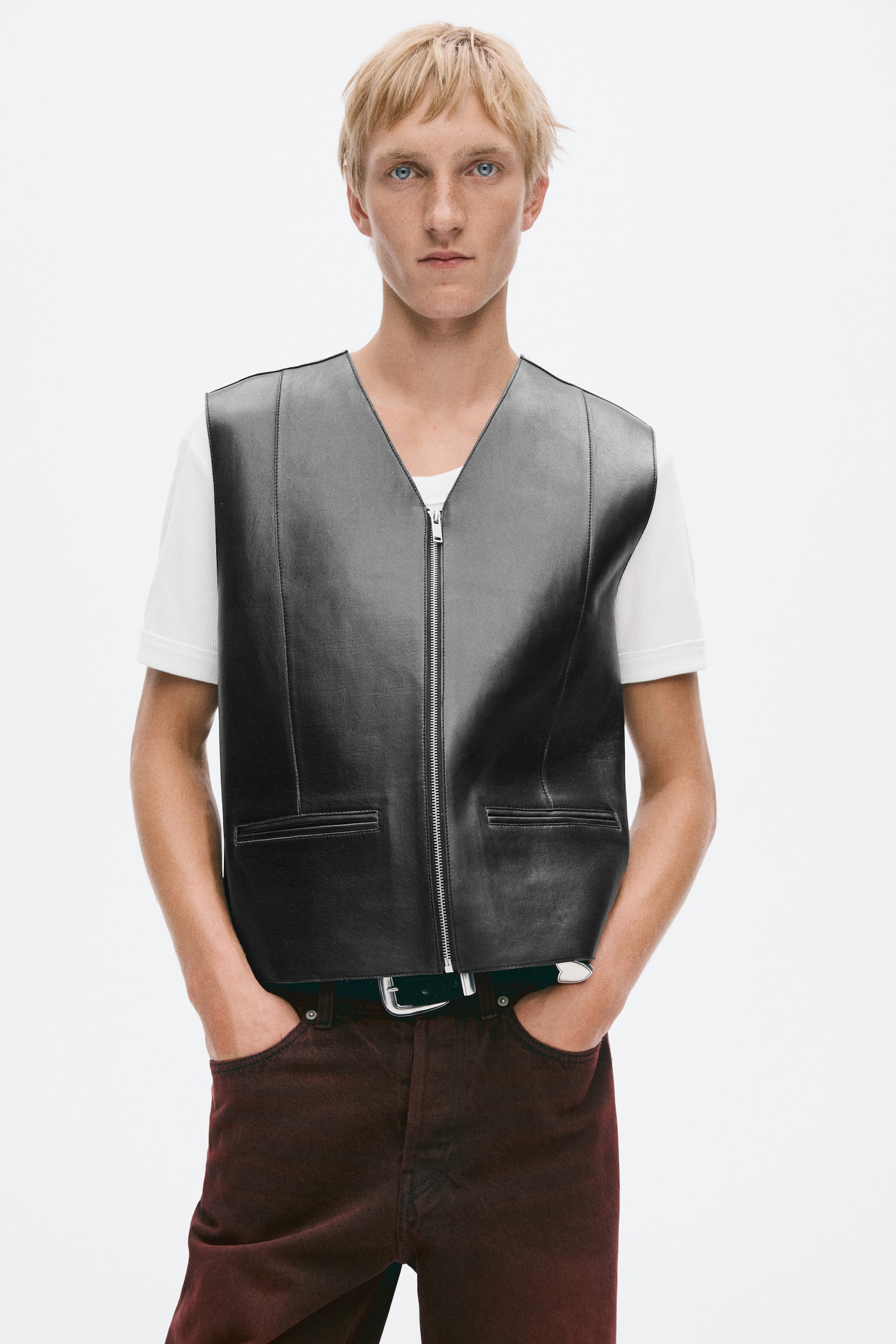 Мужской жилет H&M Leather Vest, цвет: Чёрный — фото 3