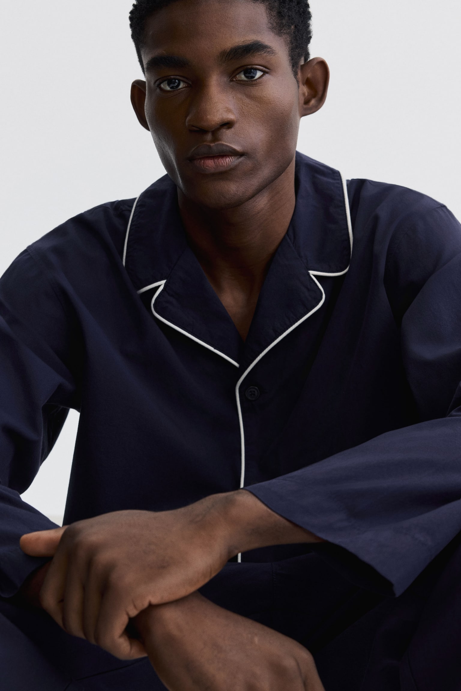 Cotton Pajama Shirt and Pants - Navy blue/Light dusty blue/striped - 8