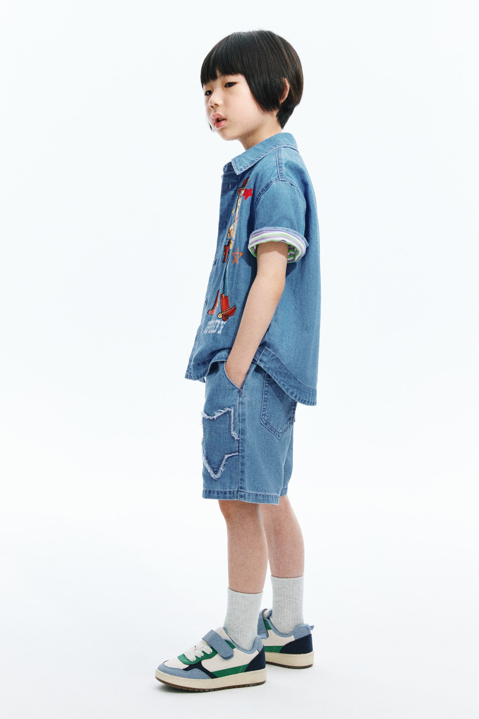 Appliquéd denim shorts - Denim blue/Star - 1
