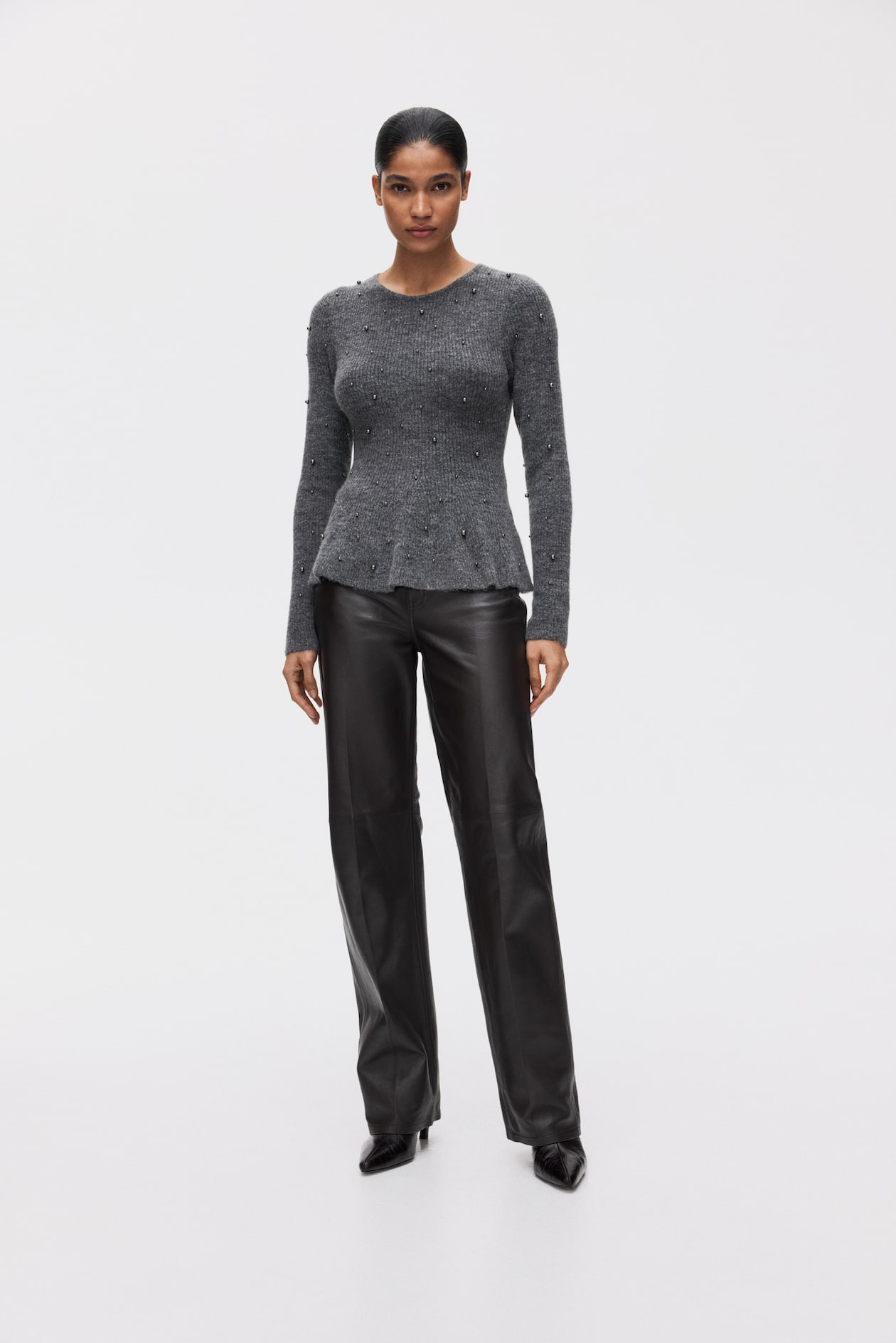 Bead-Embellished Peplum Top - image 3