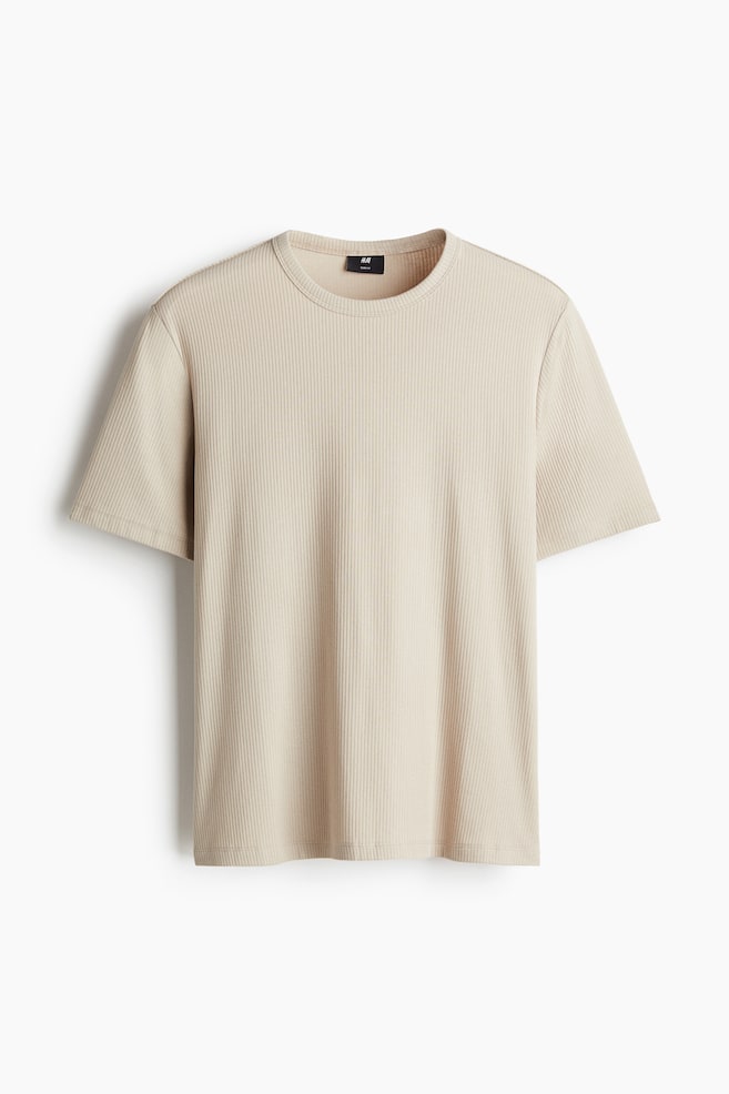 T-shirt côtelé près du corps - Beige clair/Beige foncé/Blanc/Noir - 1
