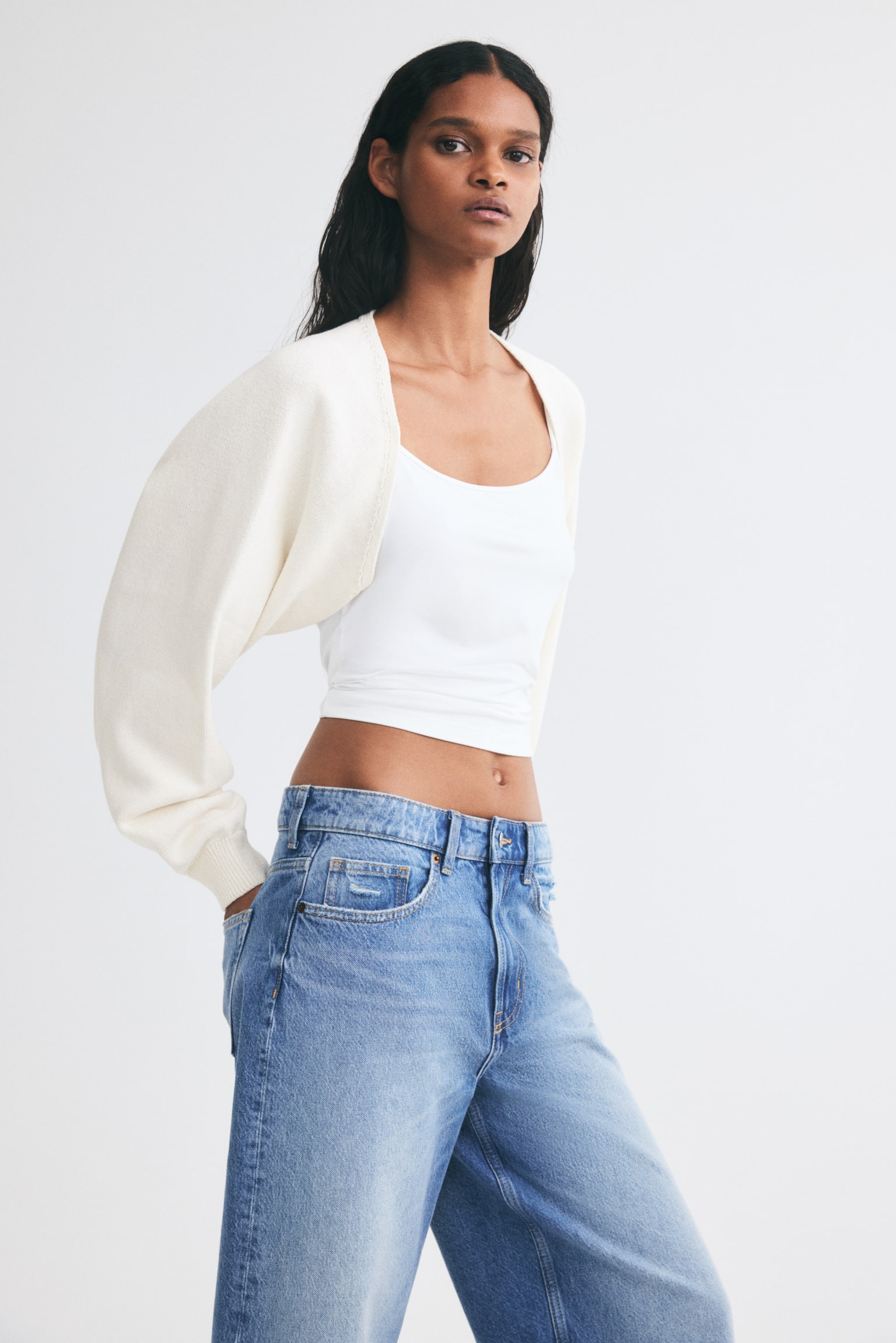 Knitted bolero - Cream/Black - 1
