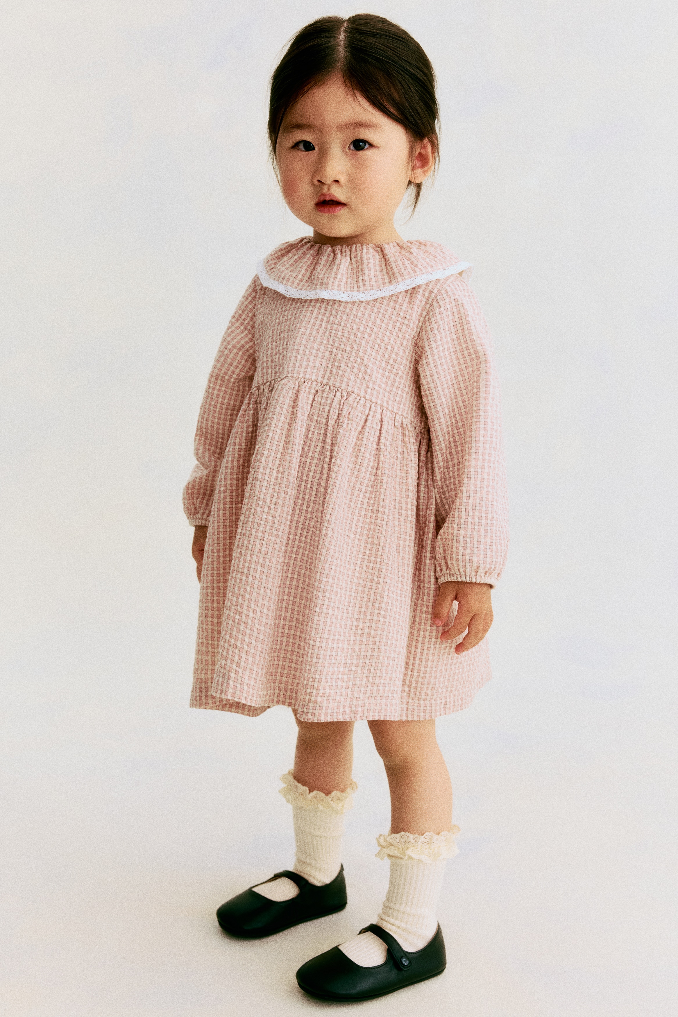 Cotton dress - Light pink/Beige checked