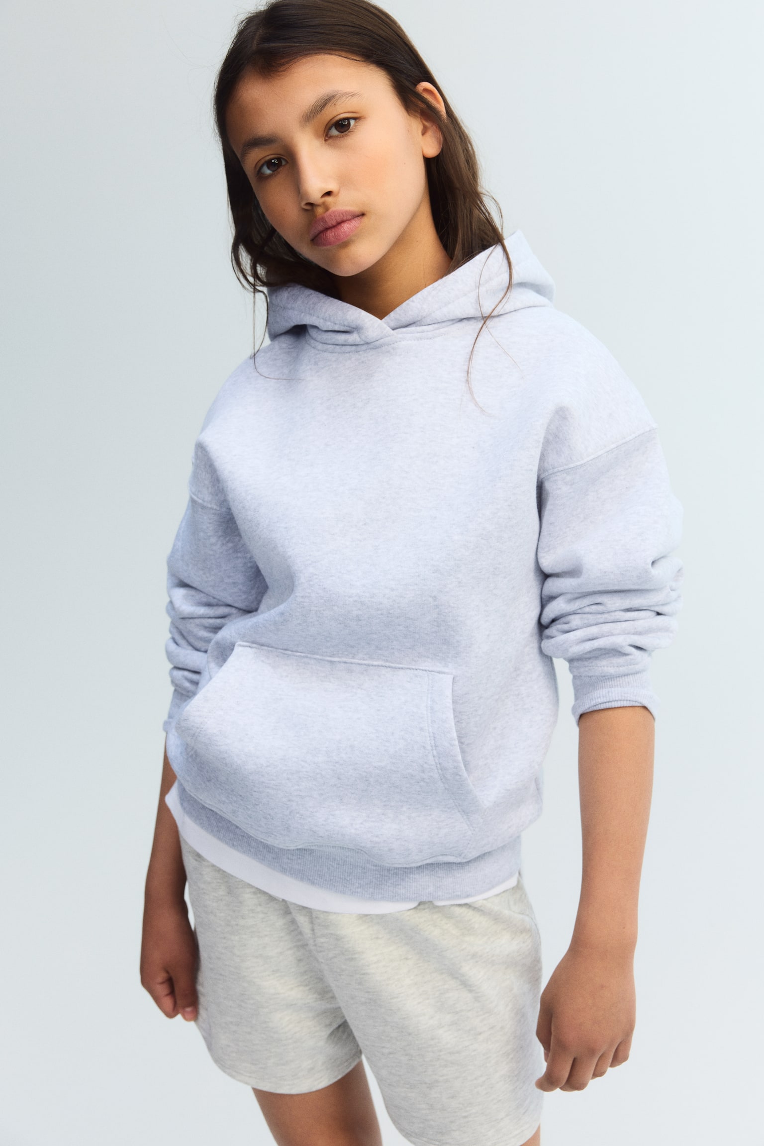 Sweatshirt com capuz - Cinzento claro mesclado/Preto/Bege claro mesclado/Preto/Cinzento claro mesclado/Creme/Rosa/Rosa claro - 1