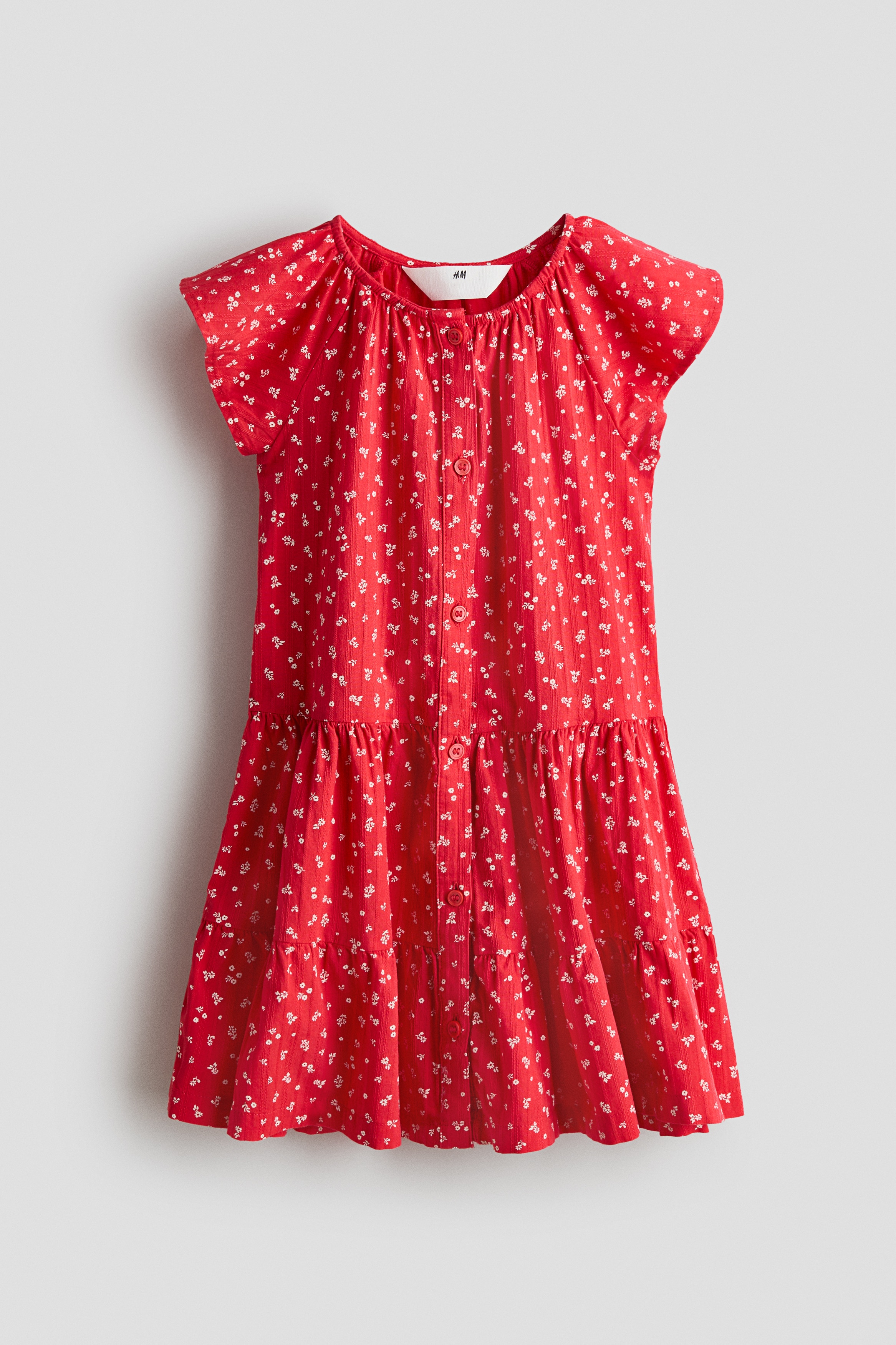 Vestido de sirsaca con falda escalonada - Rojo/Floral blanco/Azul claro/Fresas/Rojo/Rayas
