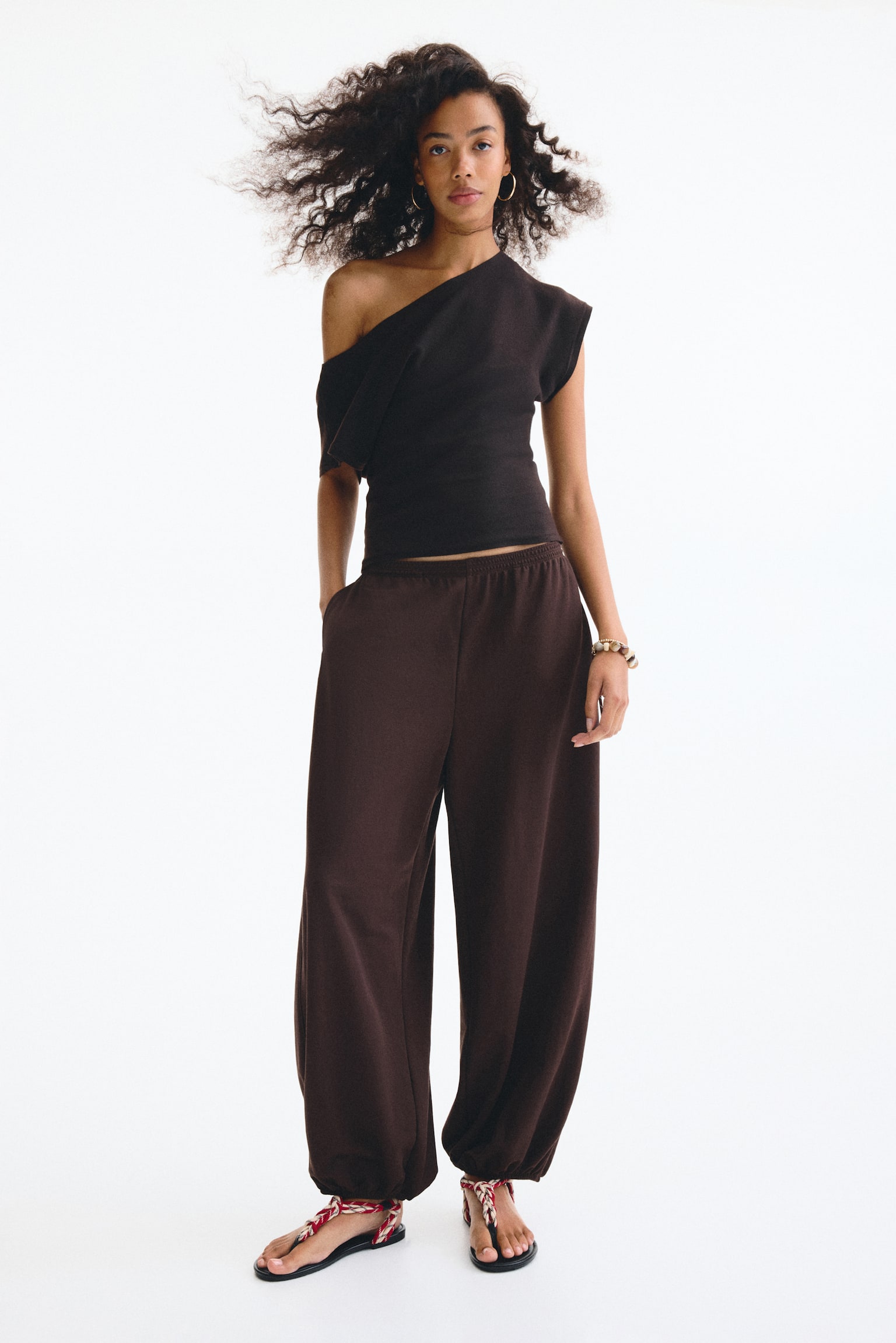 Balloon-leg joggers-Dark brown - 1