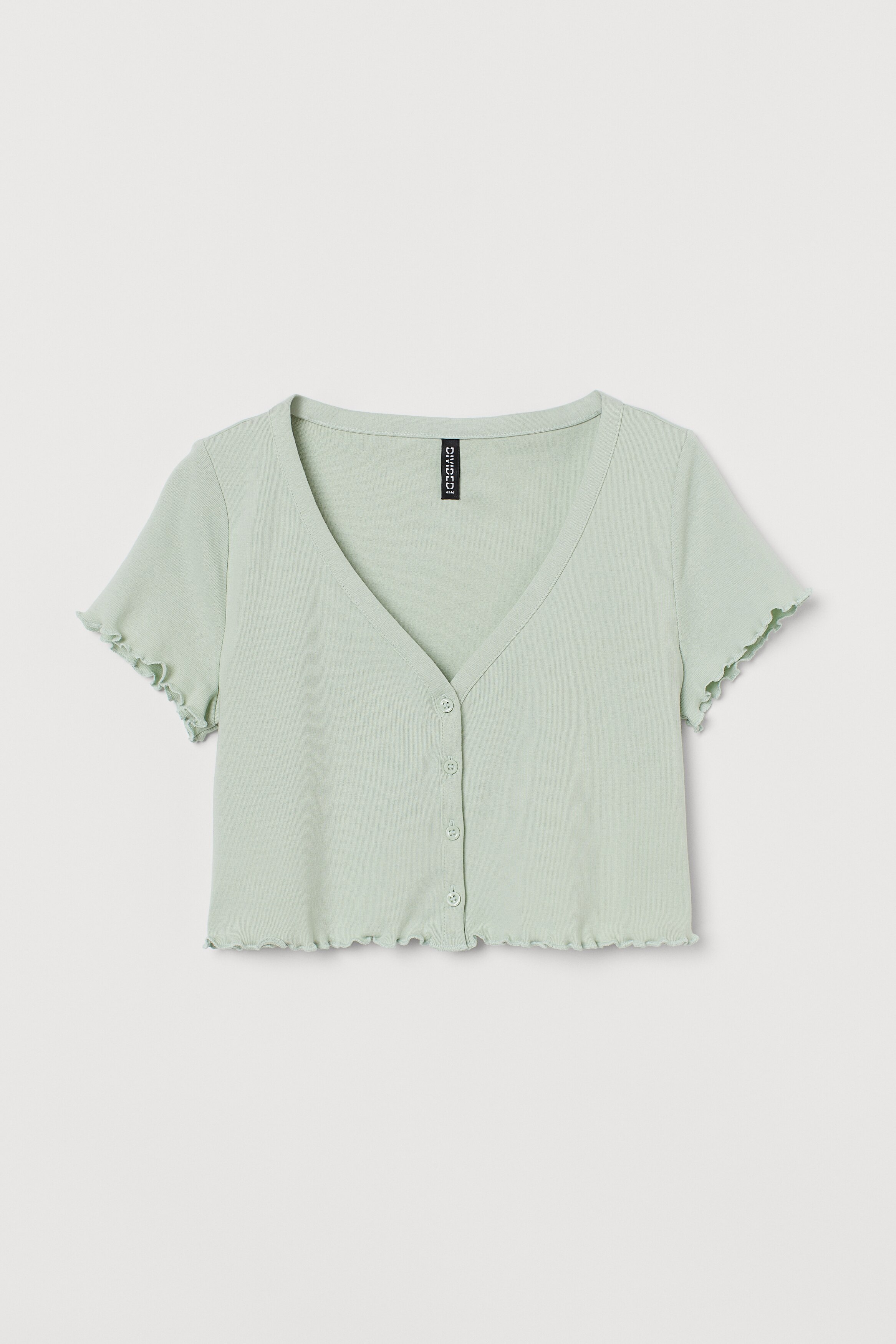 Cropped Shirt mit Knöpfen - Tiefer Ausschnitt - Kurzarm - Mintgrün