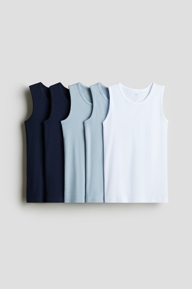 5-pack cotton vest tops - Navy blue/Light blue/Light grey/Black/Light blue/Navy blue/White - 1