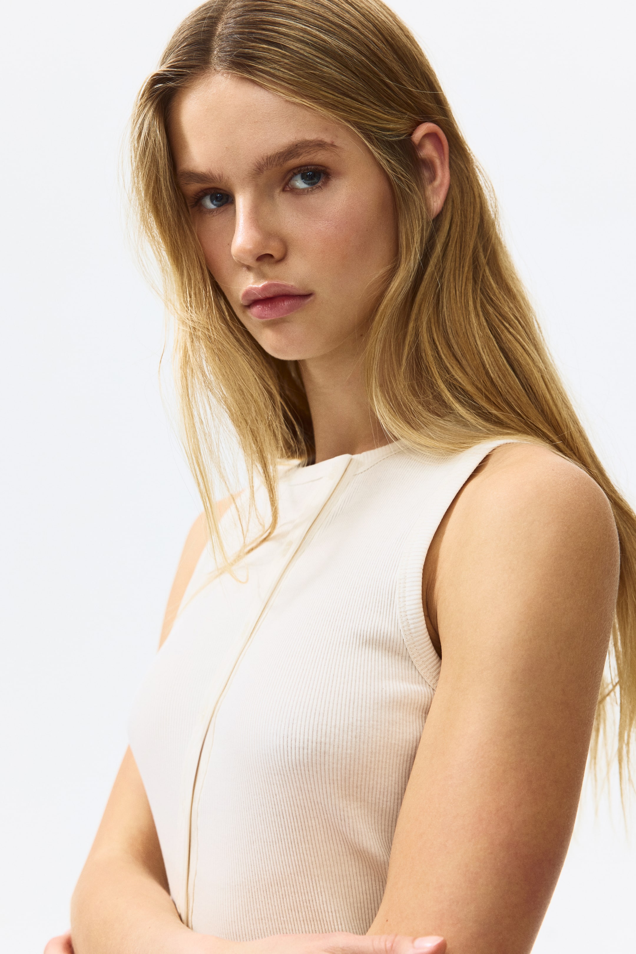 View larger image: Button-front cotton vest top - Cream - Ladies | H&M IN 1