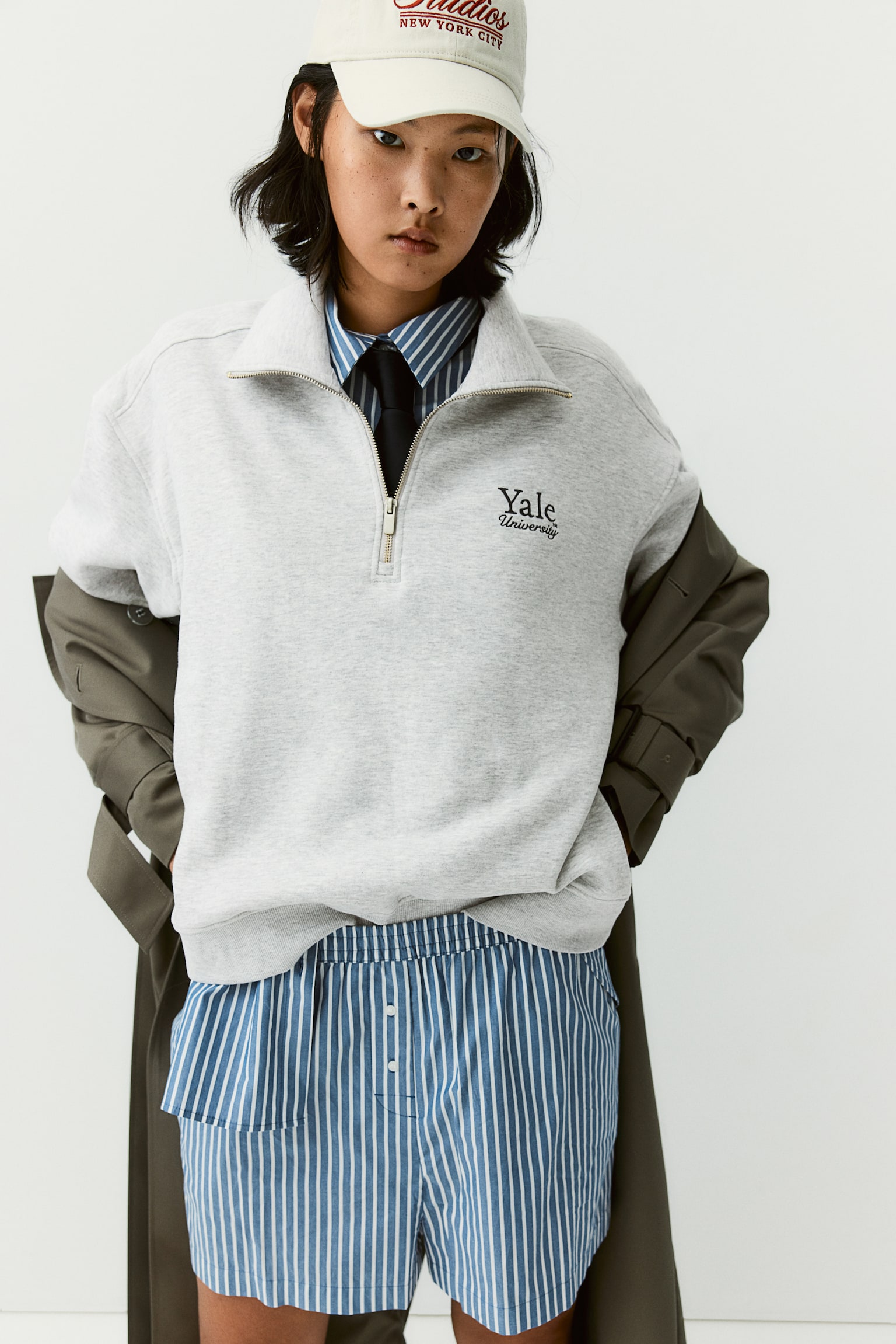 Zip-top sweatshirt - Light grey marl/Yale - 1