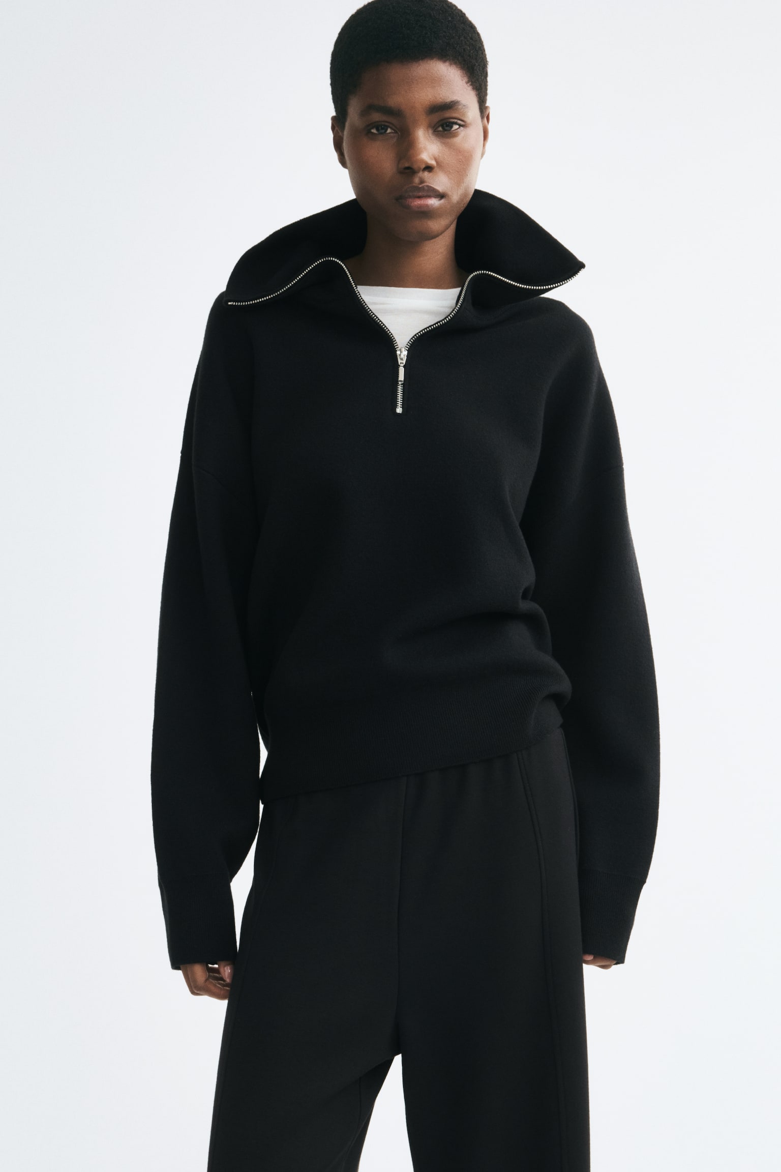 Женский свитер H&M Half-Zip Wool-Blend, цвет: Чёрный — фото 3