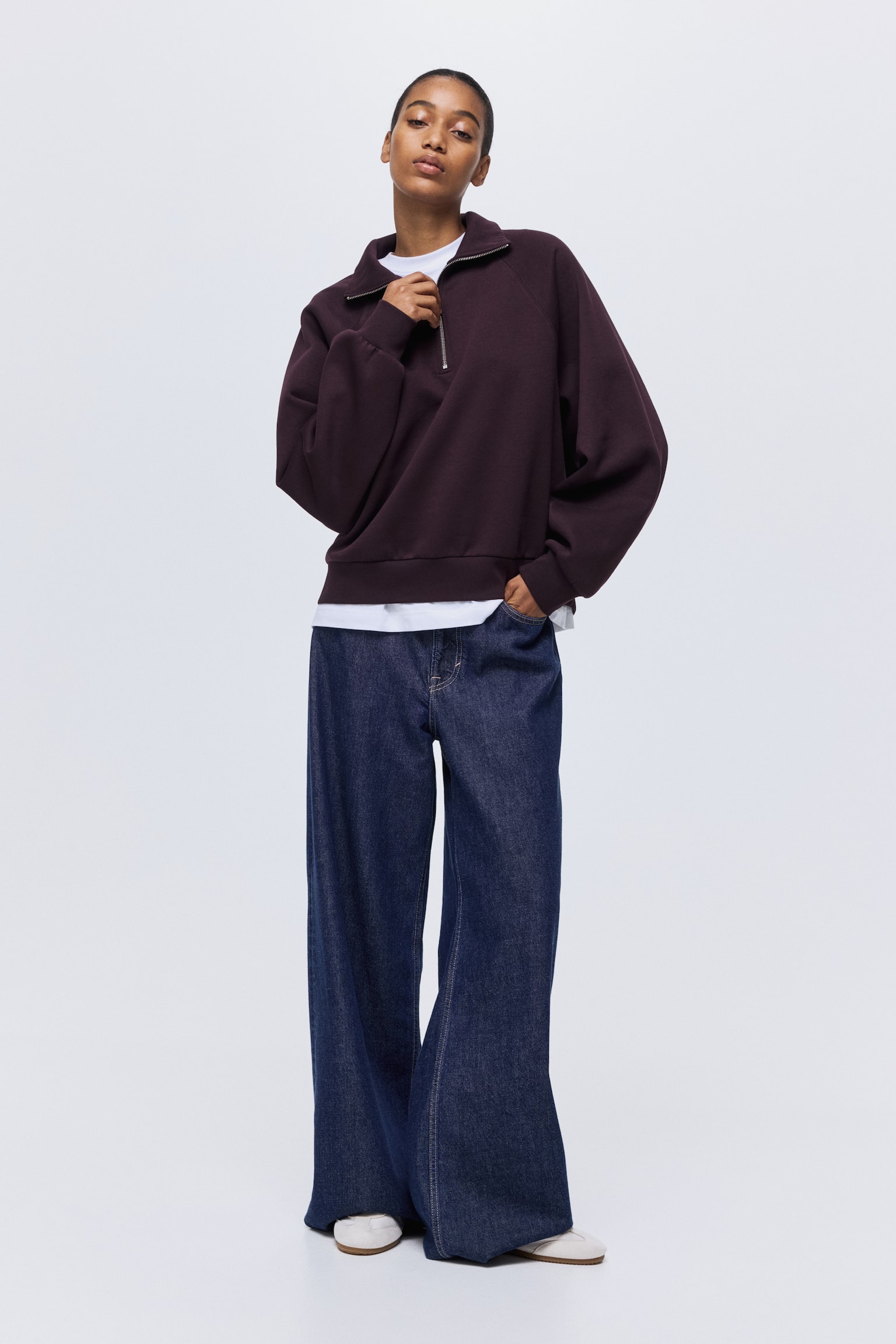 Zip-top sweatshirt - Burgundy/Light greige - 4