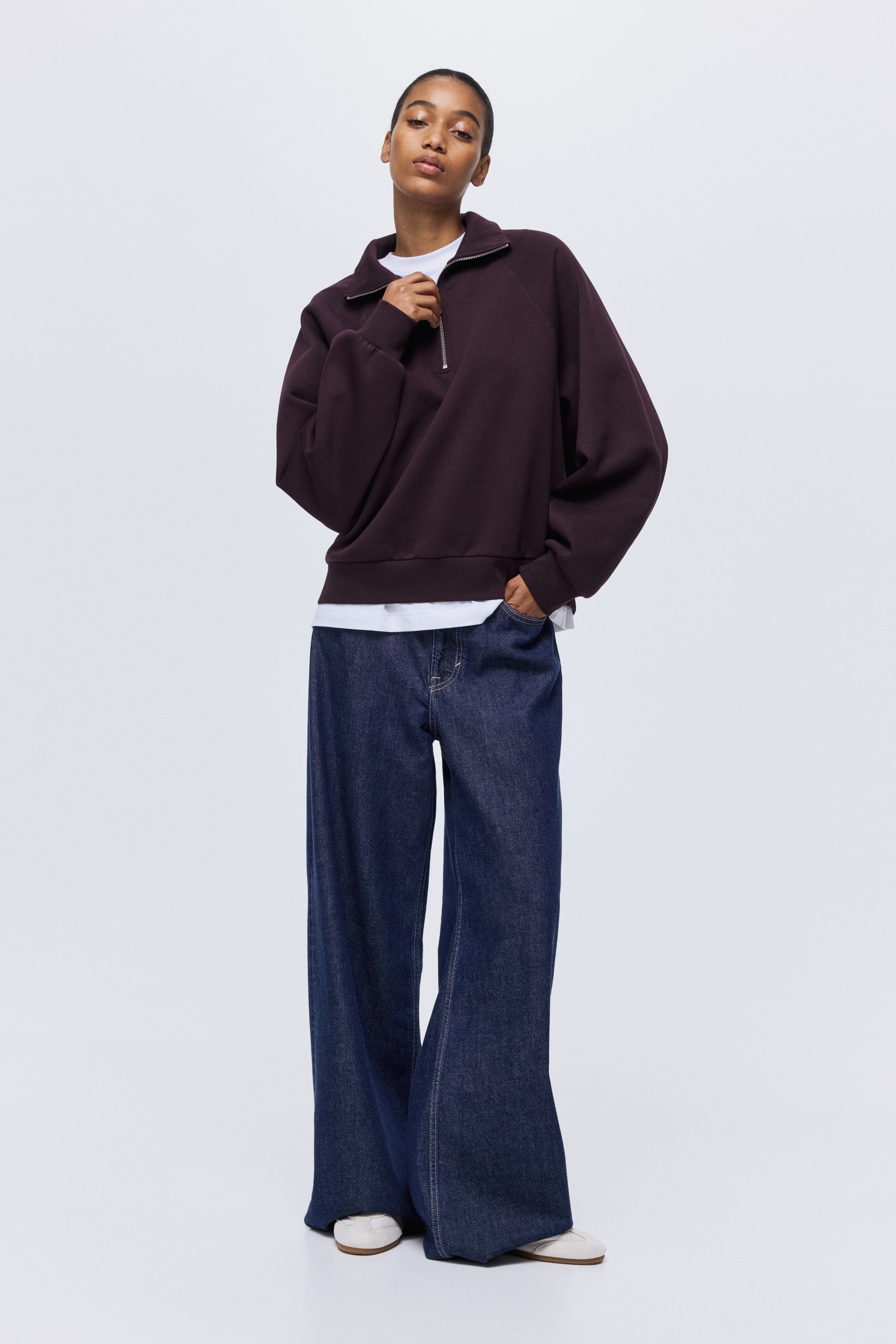 拡大画像を表示: ハーフジップスウェットトップス - バーガンディ - レディース | H&M JP 2