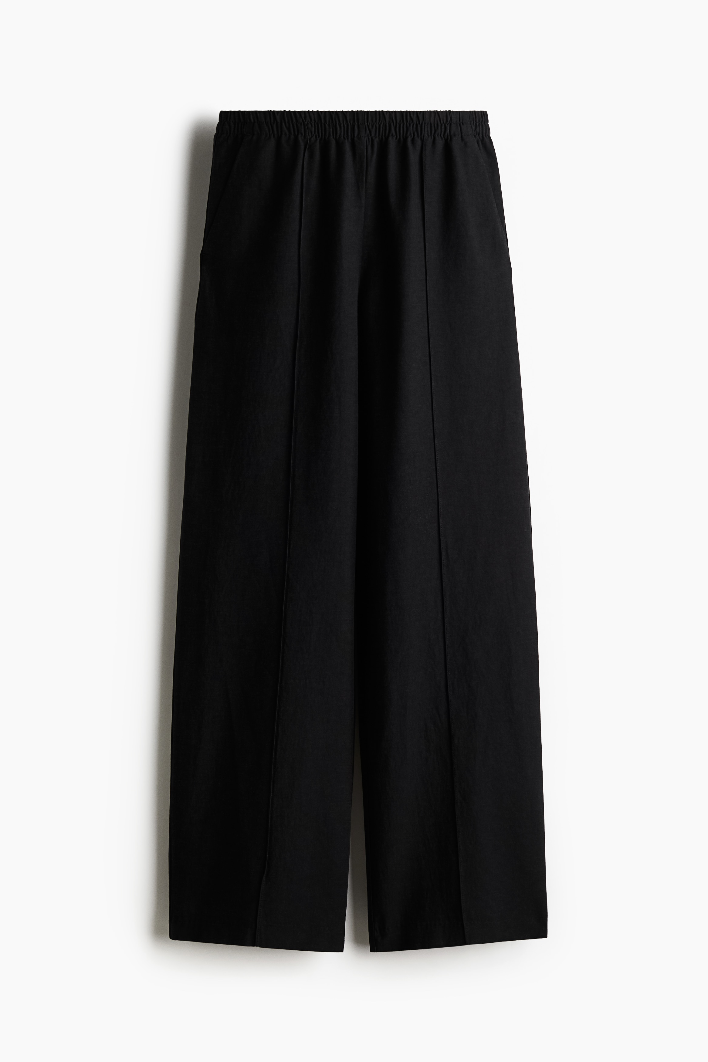 Kalhoty z lněné směsi - Černá/Světlá šedobéžová/Bílá