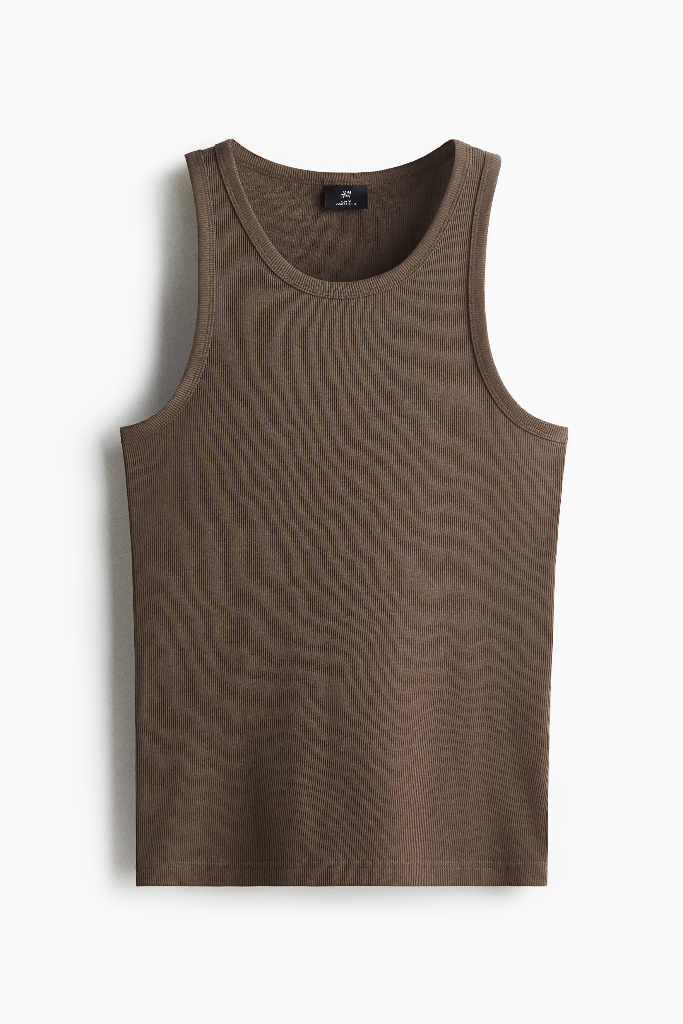 Slim Fit Ribbed vest top - Dark beige/Grey marl/Light blue/Navy blue/Black/White