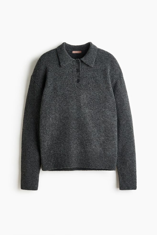 Cable-knit polo jumper - Dark grey marl/Beige/Beige/Light grey marl/Dusty beige - 1