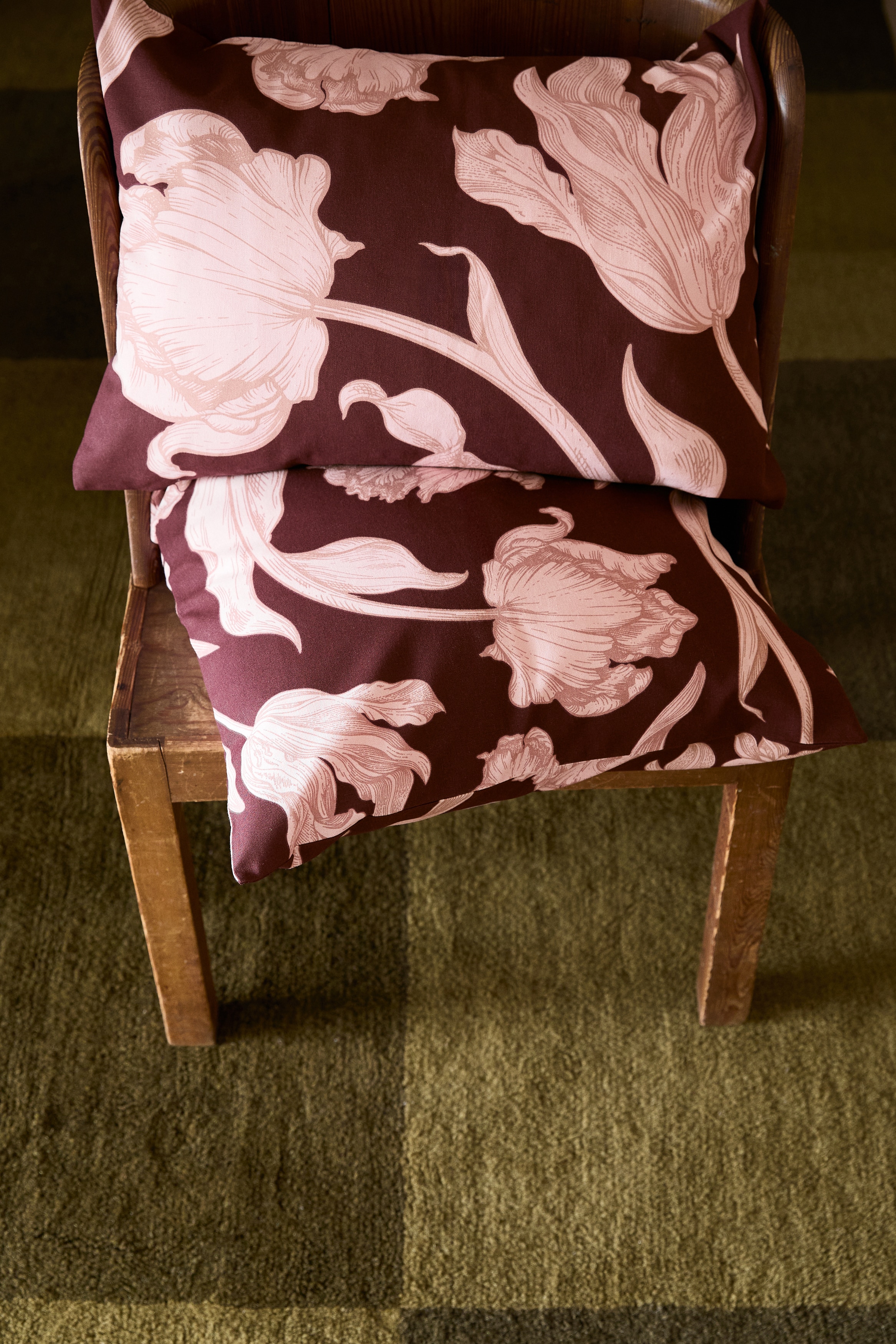 Cotton Canvas Cushion Cover - Burgundy/floral/Brown/floral