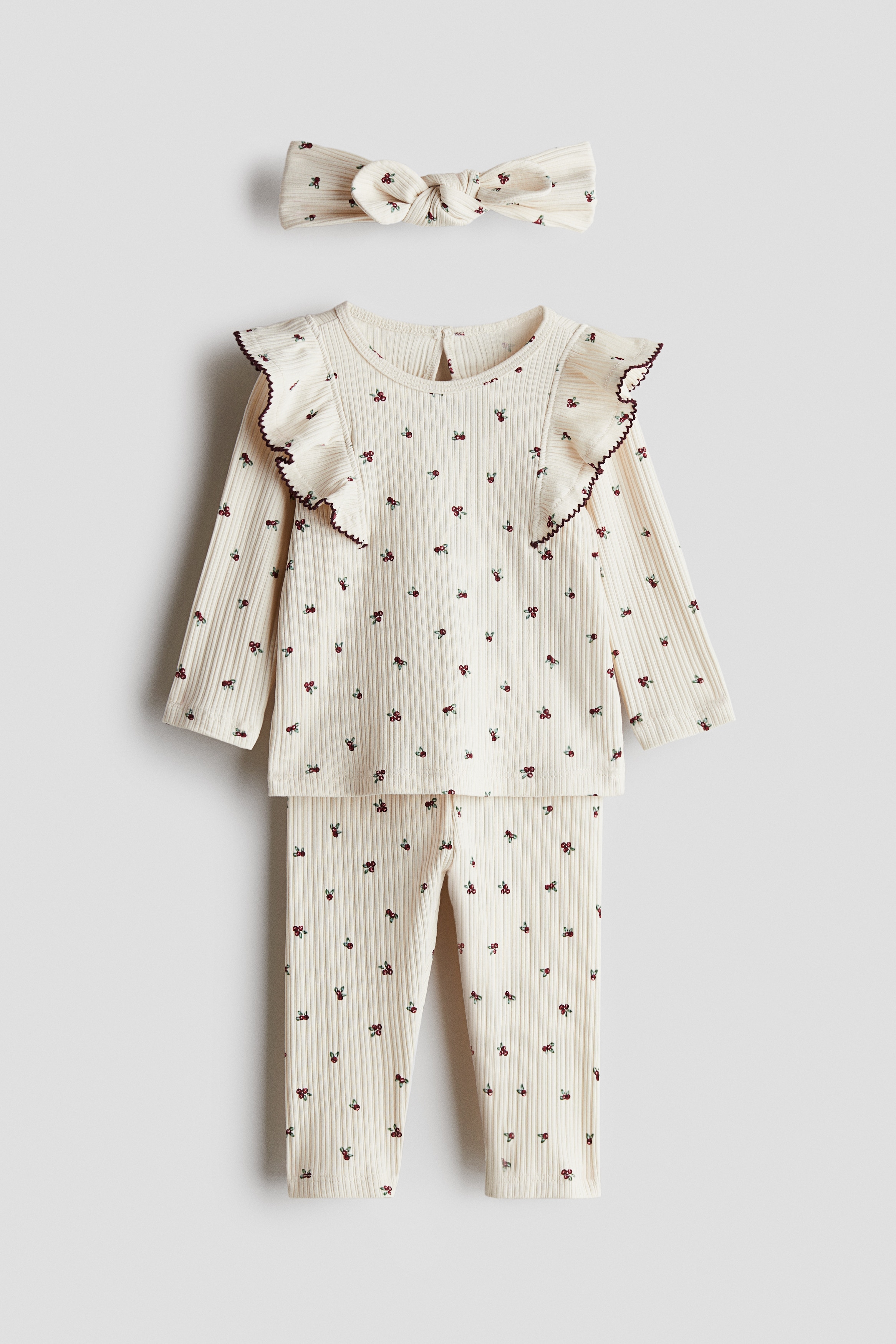 Baby - Cream/Kristtornbær 3-delt trikotsett med trykk - Size: 104 (3-4Y)  - H&M