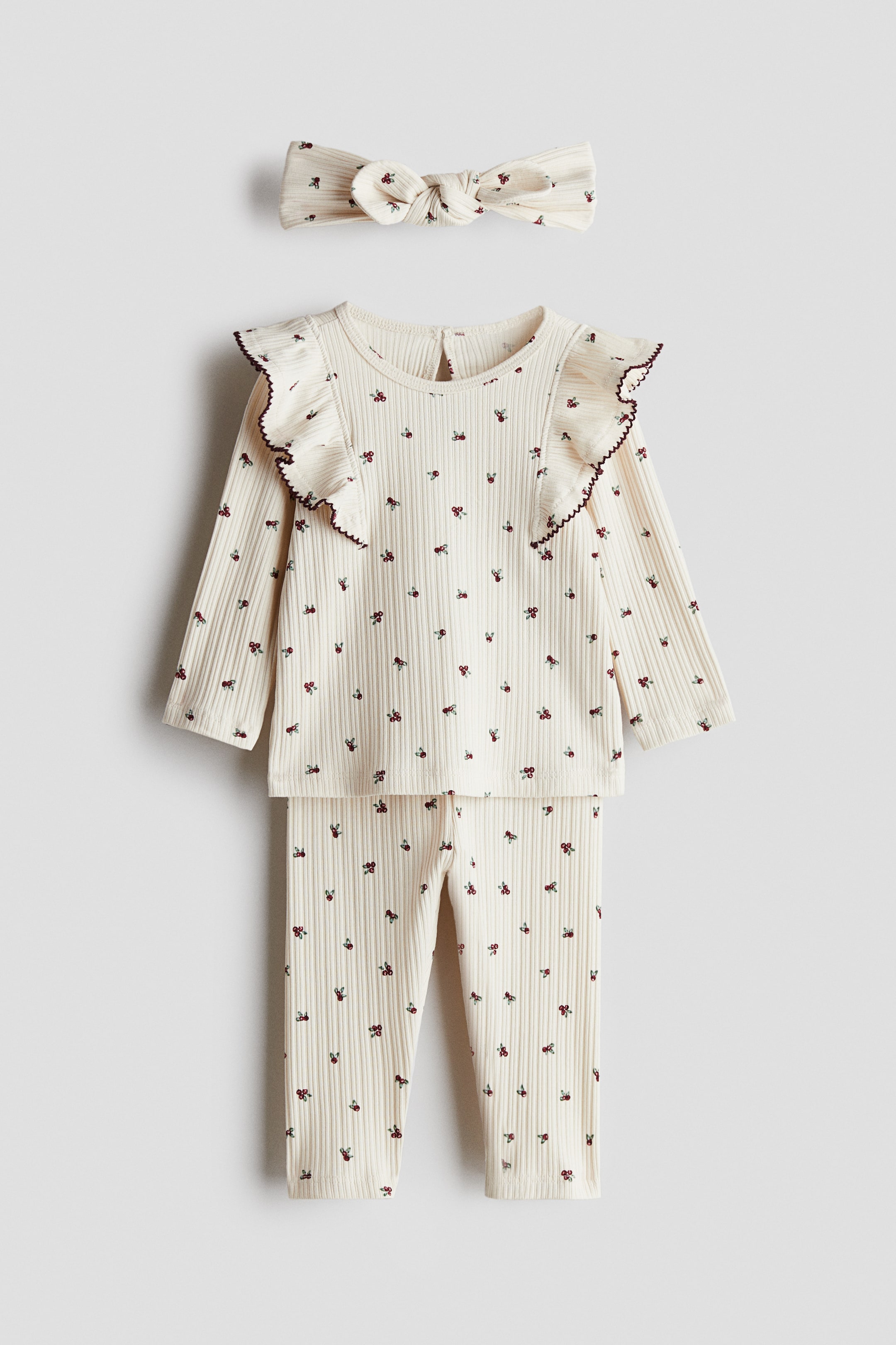 Agrandir l'image: Ensemble 3 pièces en jersey imprimé - Crème/baies de houx - ENFANT | H&M BE 1