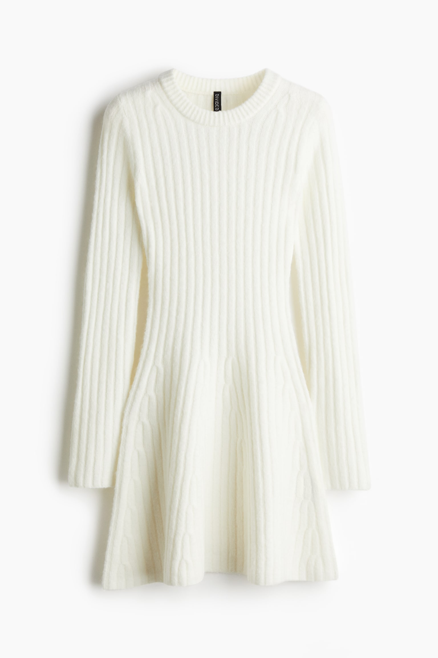 Flared-skirt rib-knit dress - Cream/Black/Grey marl - 2