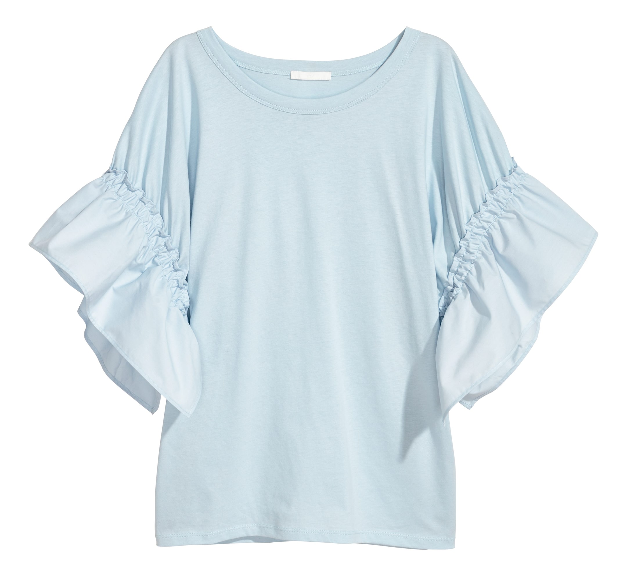 View larger image: T-shirt with frilled sleeves - Light blue - Ladies | H&M GB 1