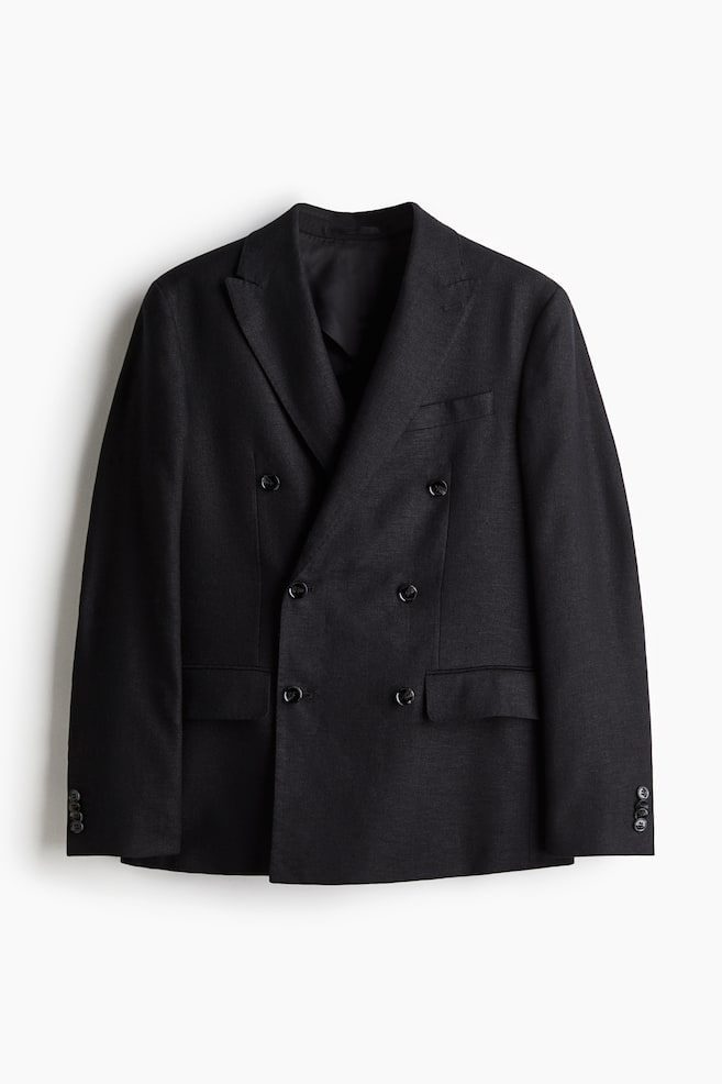 Relaxed Fit Double-breasted linen-blend jacket - Black/Beige - 1
