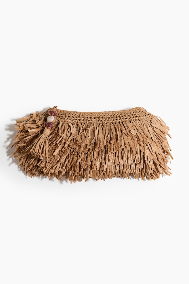 Fringed straw clutch - Beige - 1