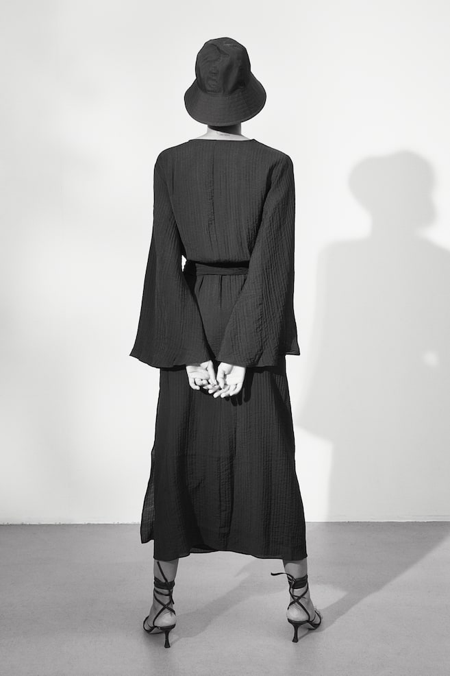 Pleated wrap dress - Black/Black/Floral - 5