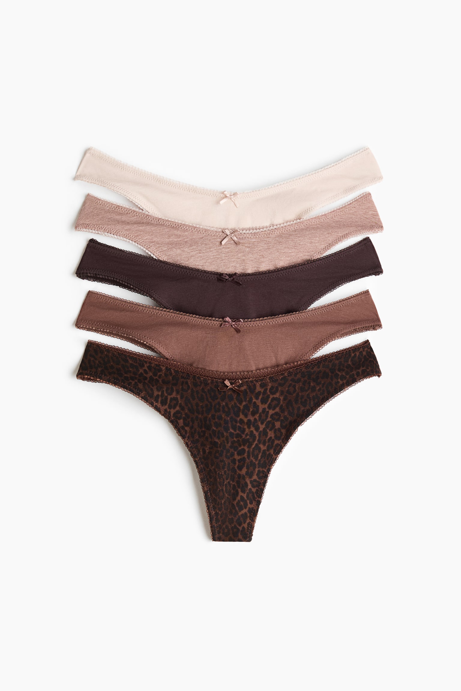 5-Pack Cotton Thong Briefs - Dark brown/brown/beige melange/Light yellow/lilac/white