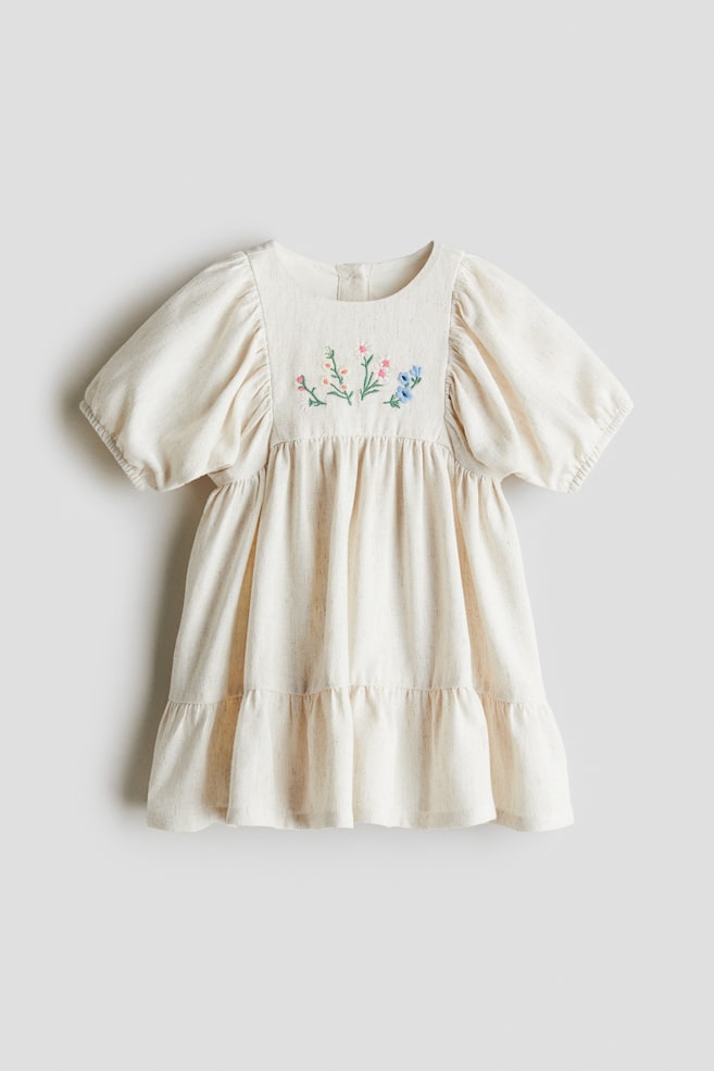 Robe en lin mélangé - Beige/fleurs - 1