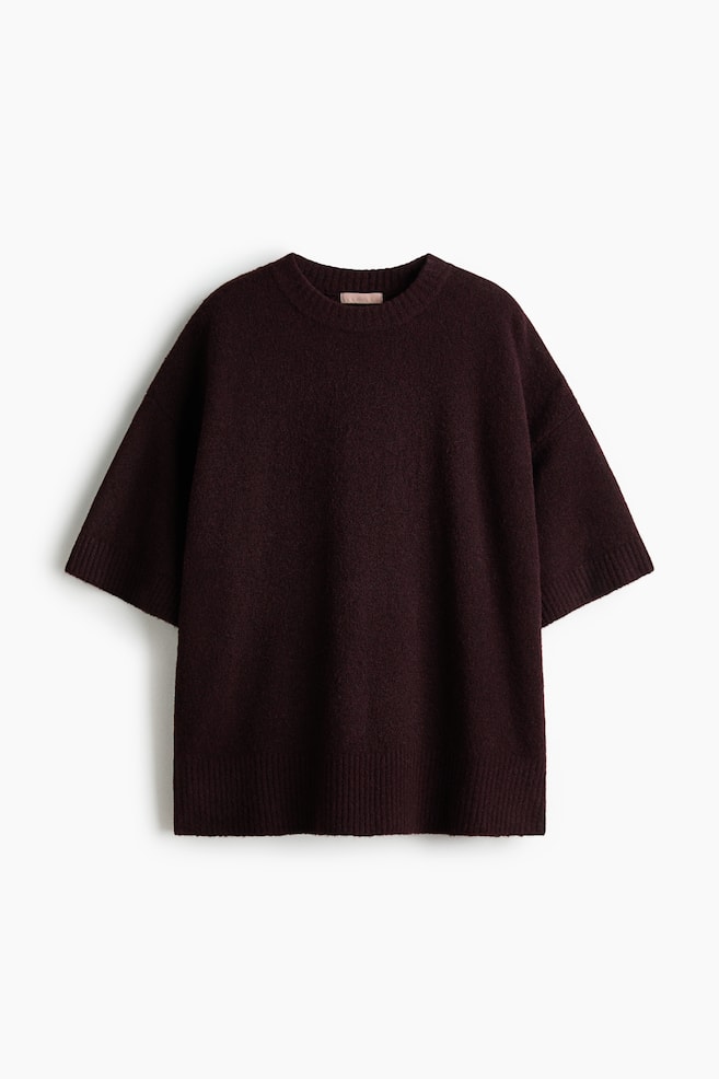Knitted T-shirt - Burgundy/Light beige/Navy blue - 1