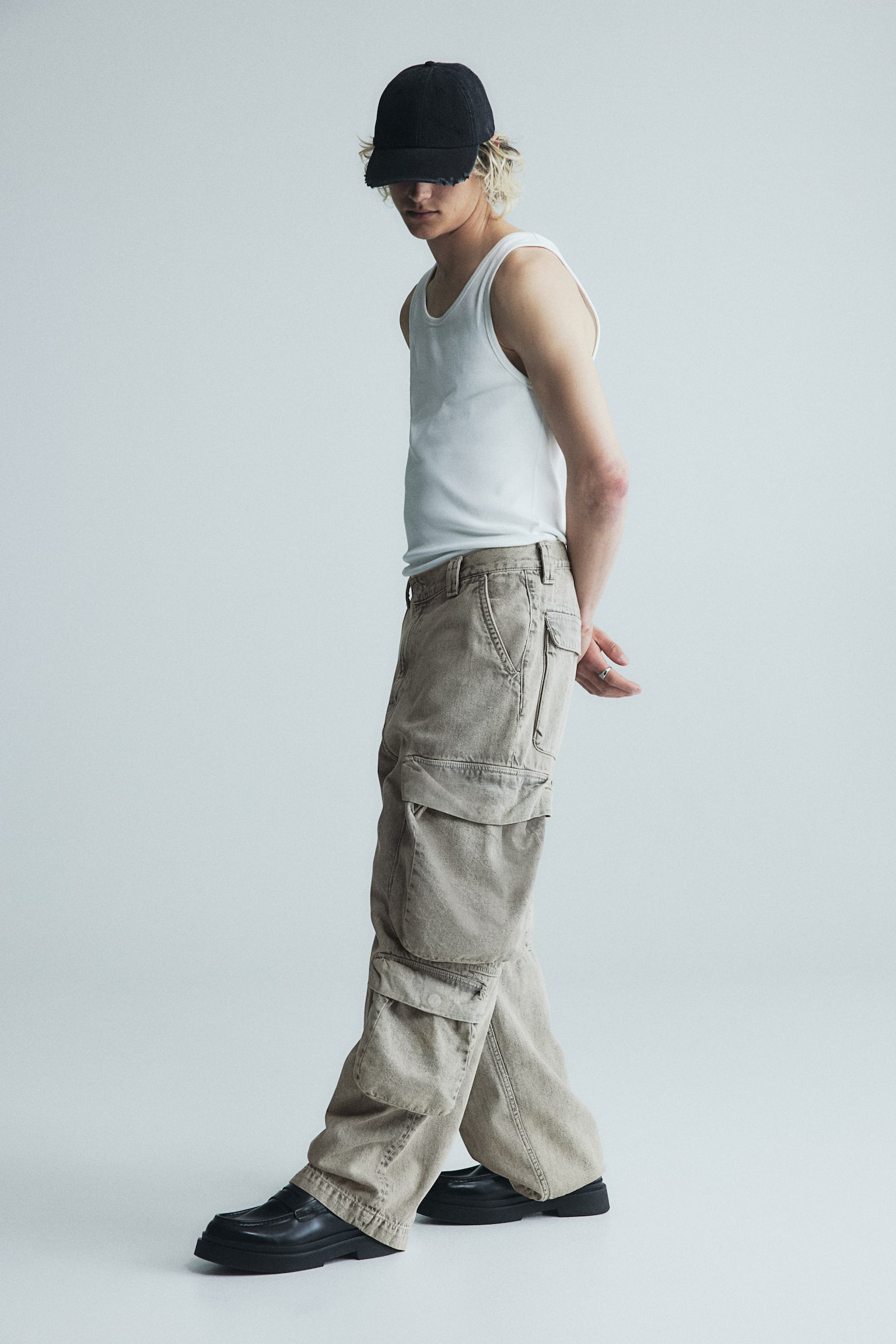 Baggy Cargo Jeans - Beige denim/Noir denim - 5