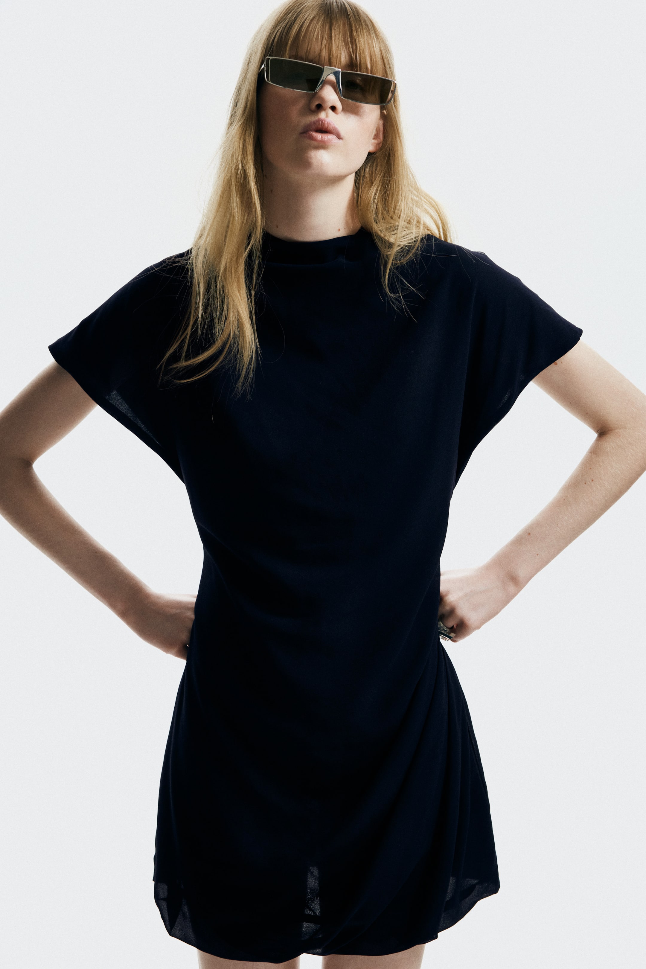 Draped Mock Turtleneck Dress