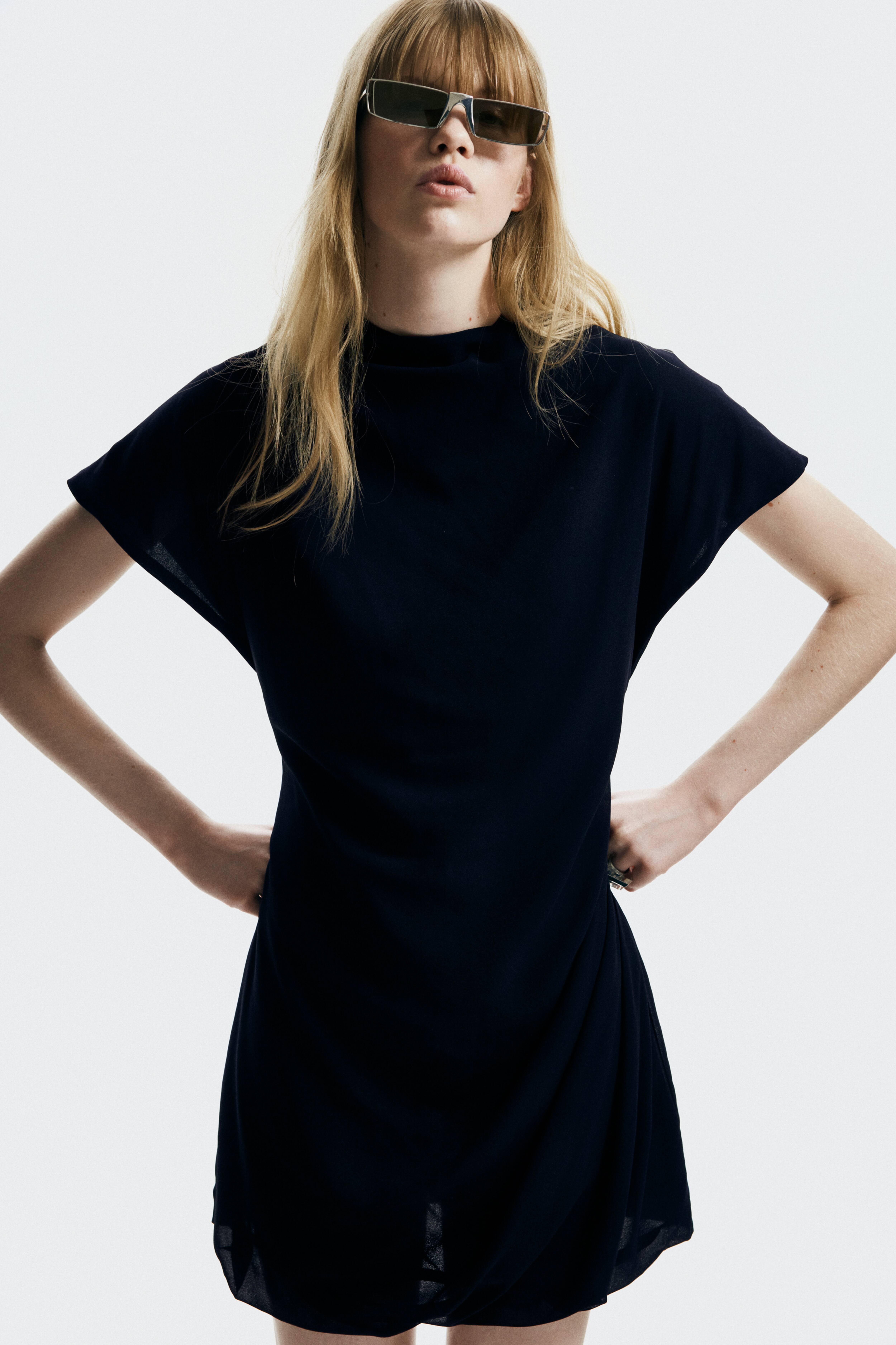 Draped Mock Turtleneck Dress