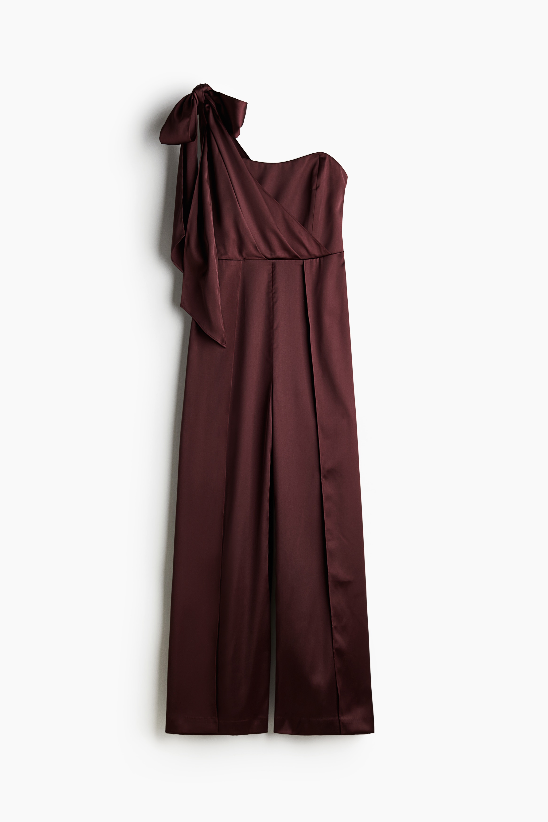 One-shoulder satin jumpsuit Burgundy Ladies H&M IN