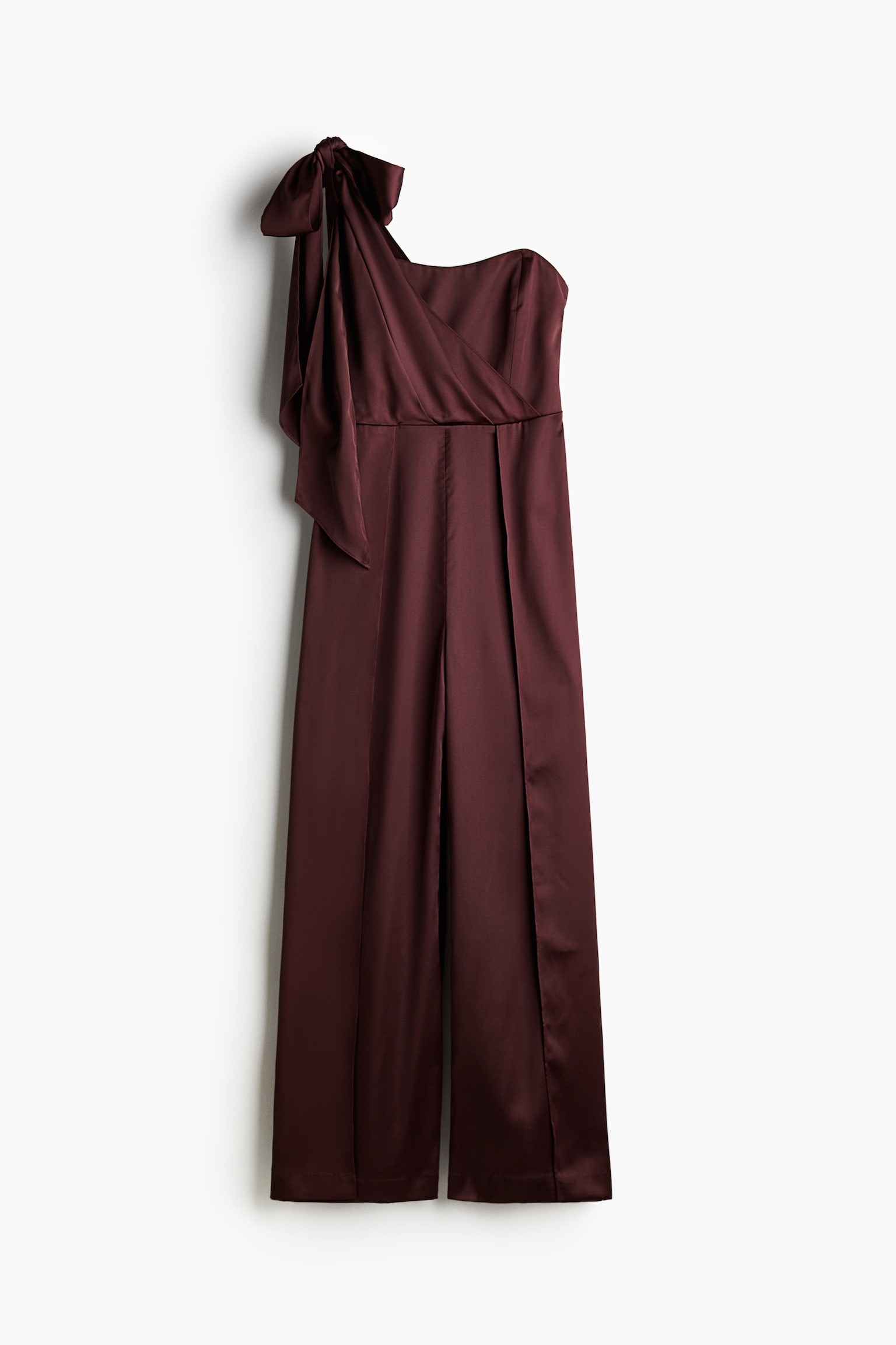 One-shoulder satin jumpsuit - Burgundy - 2