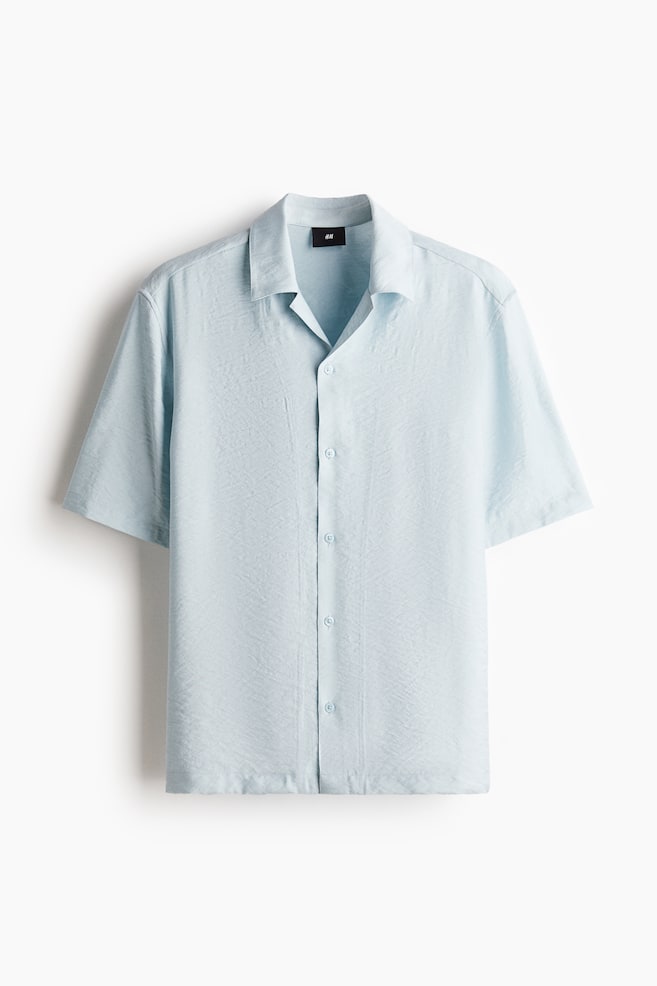 Camicia bowling in tessuto jacquard Regular Fit - Turchese chiaro/Nero - 1