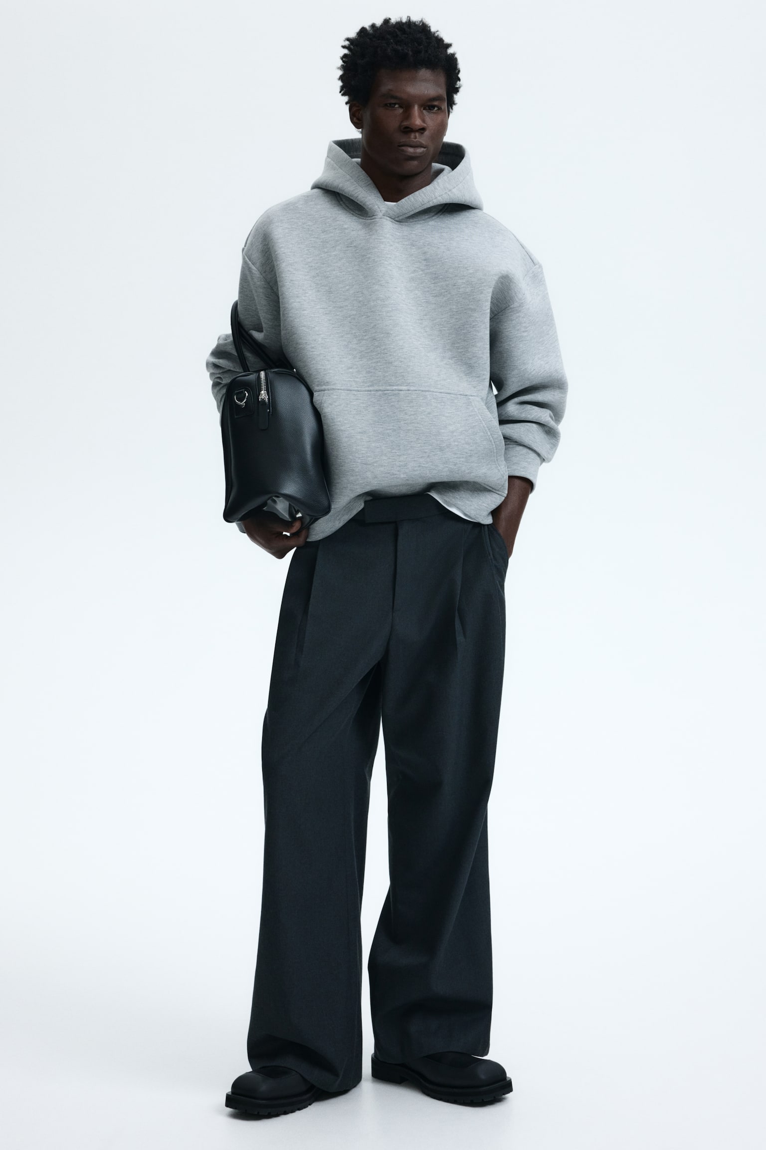 Loose Fit Scuba hoodie - Grey marl/Black/Dark brown - 1