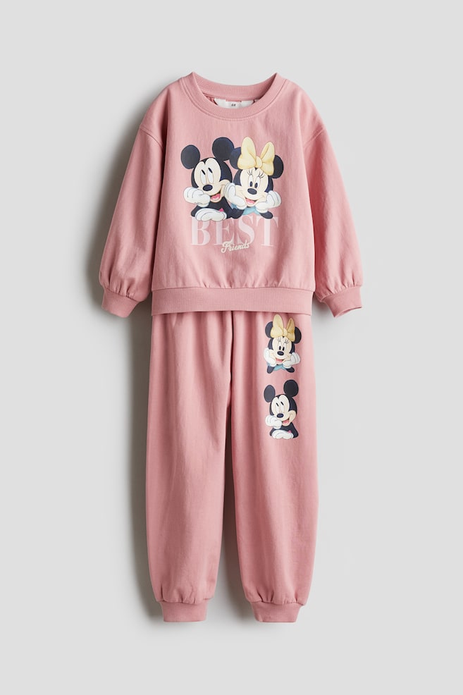 2-piece Printed Sweatsuit - Dusty pink/Mickey Mouse - 1
