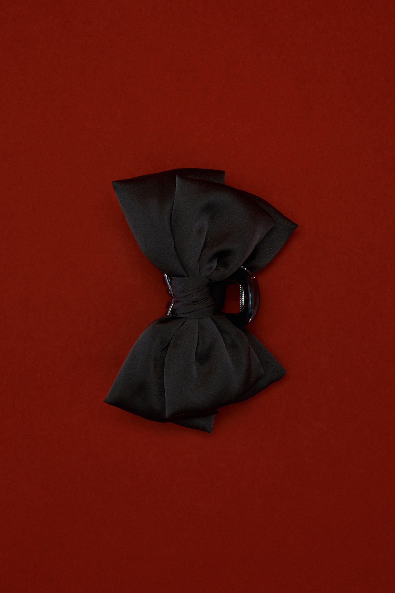 Chouchou avec nœud en soie - Noir/Rose cerise foncé - 1