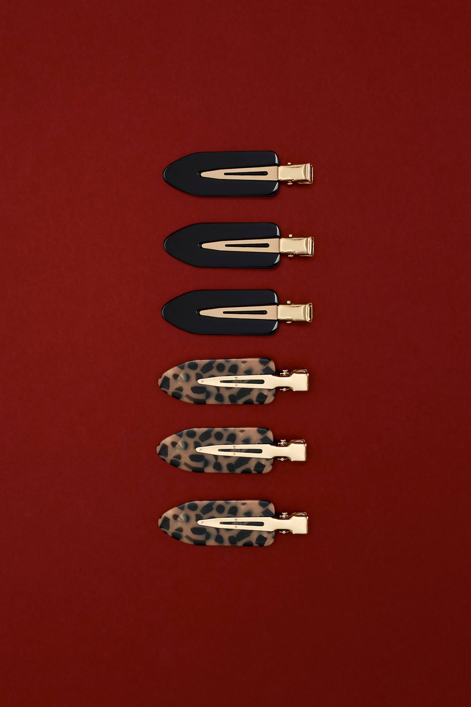 Spinka do włosów 6-pak - Czarny/Panterka/Jasnoróżowy/Beżowy - 1