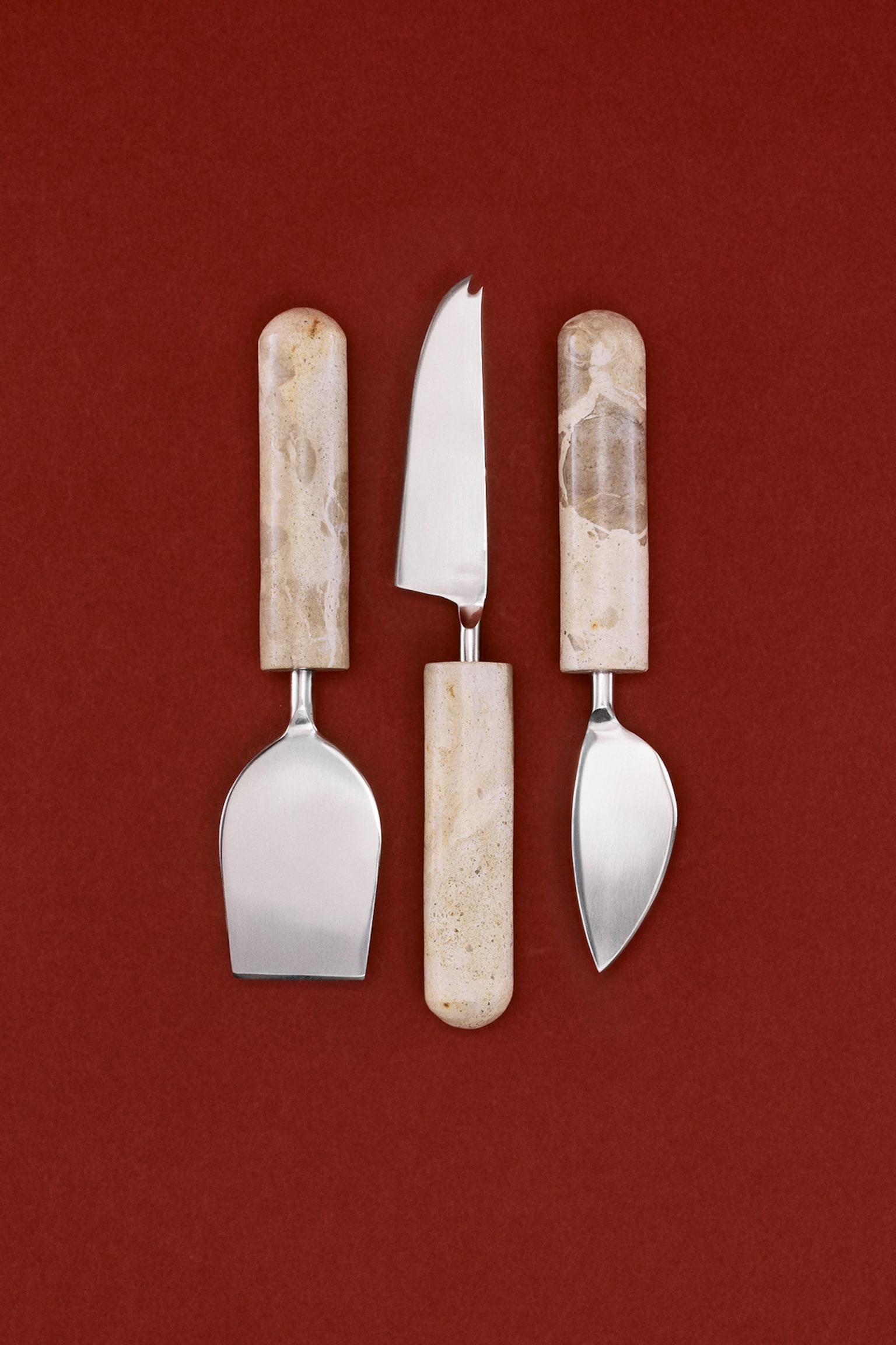 Lot de 3 couteaux à fromage en marbre - Beige/Vert