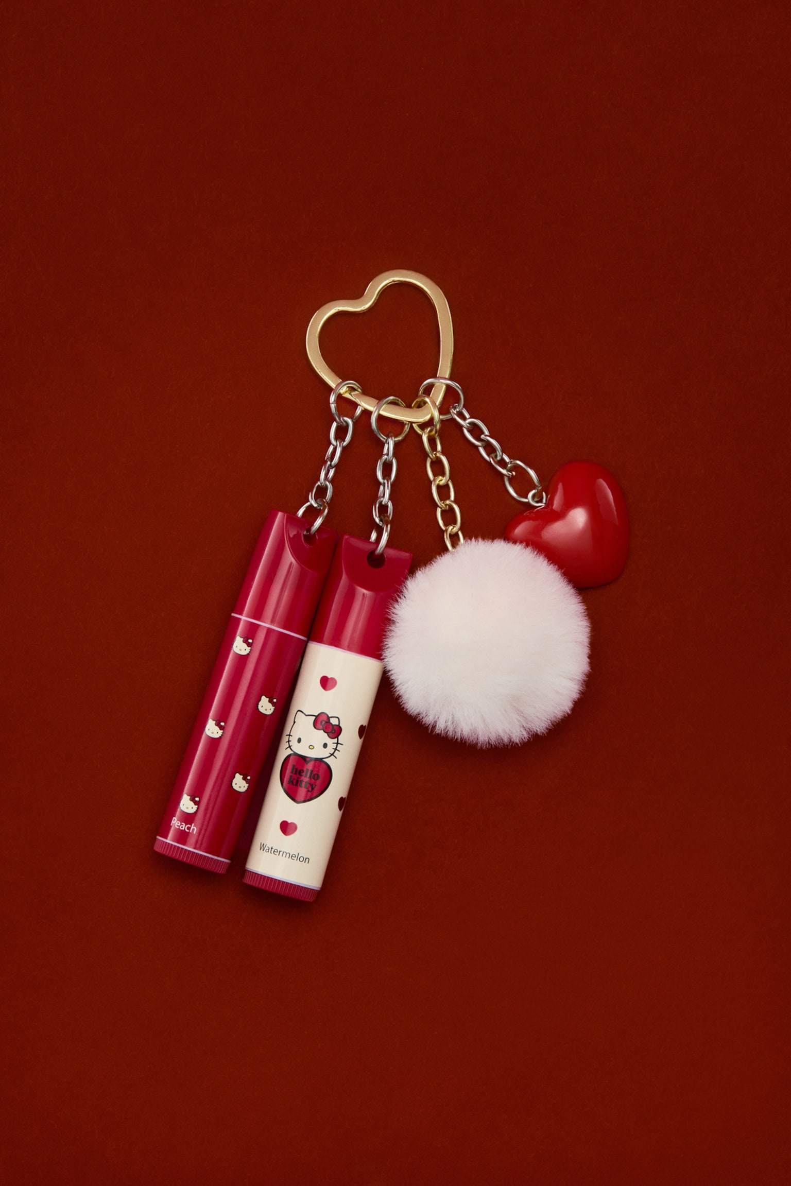 Lip balm keyring - Red/Hello Kitty