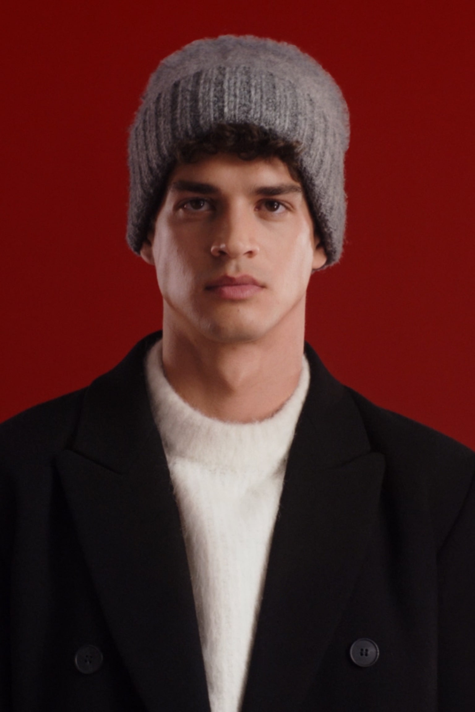 Gorro felpudo em mistura de lã - Cinzento/Bege/Castanho/Azul/Vermelho vivo - 1