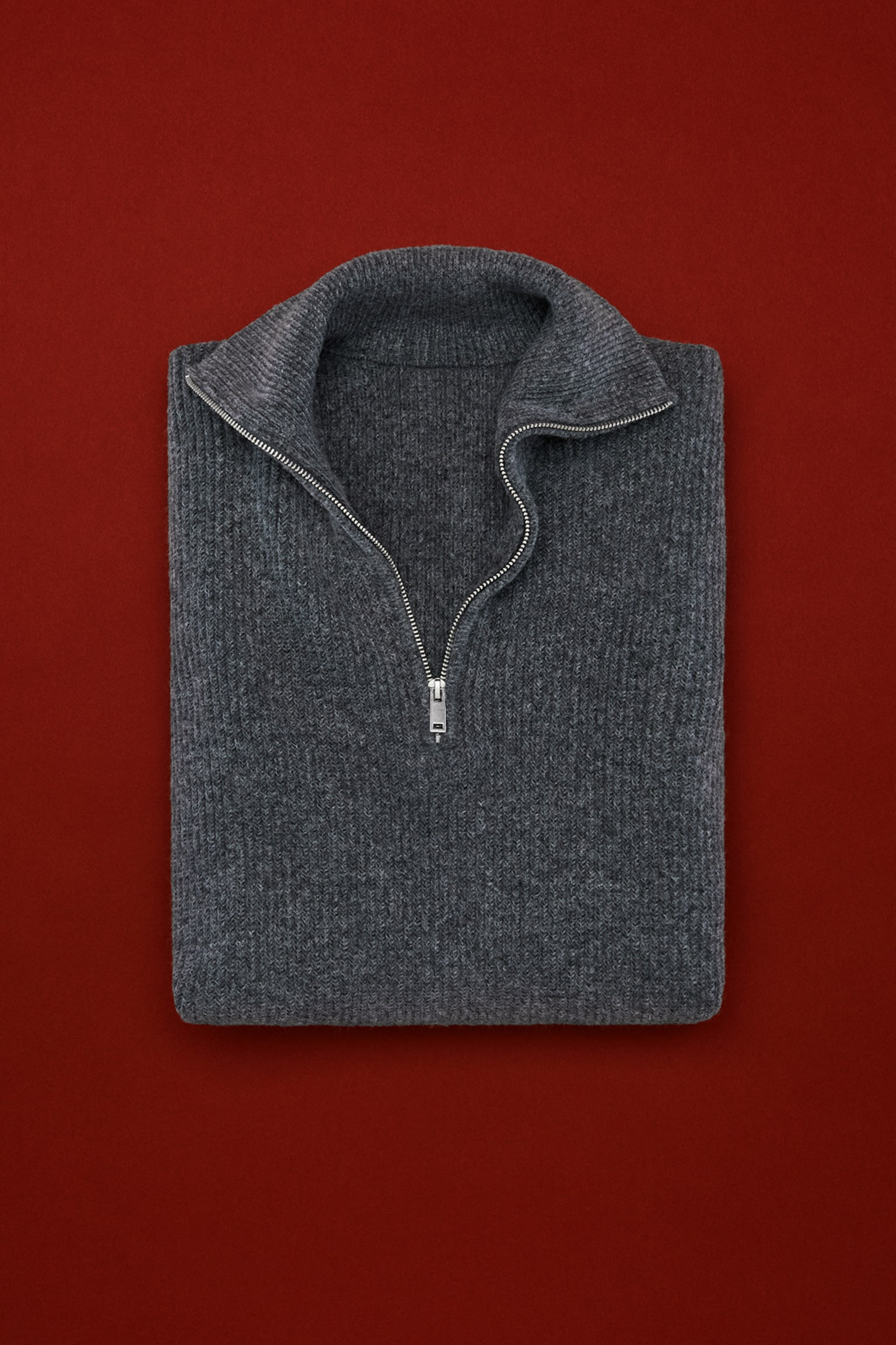 Pull Regular Fit avec col zippé - Gris foncé/Blanc/Bordeaux - 1