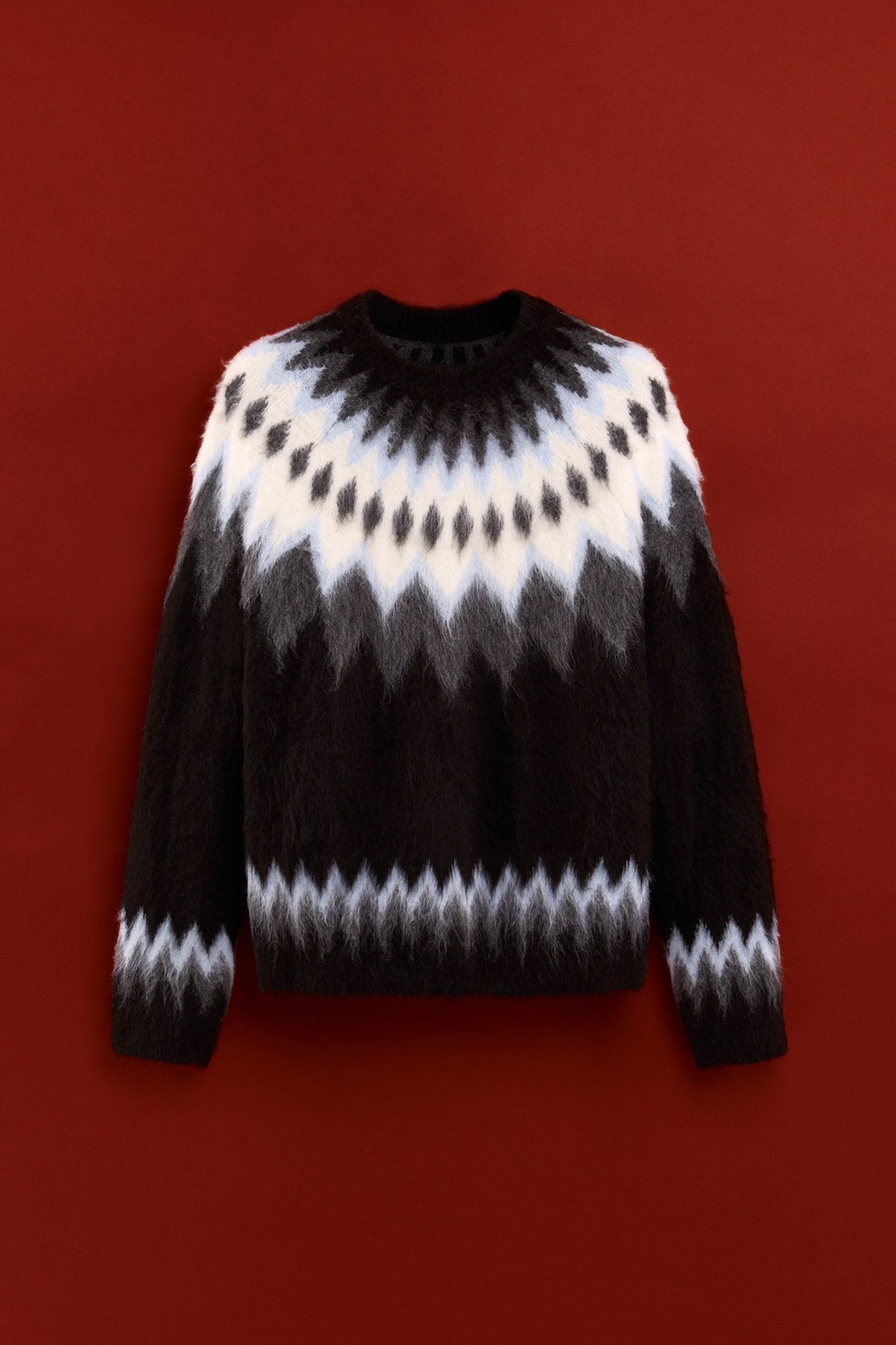 Loose Fit Jacquardstrikket genser - Sort/Mønstret - 1