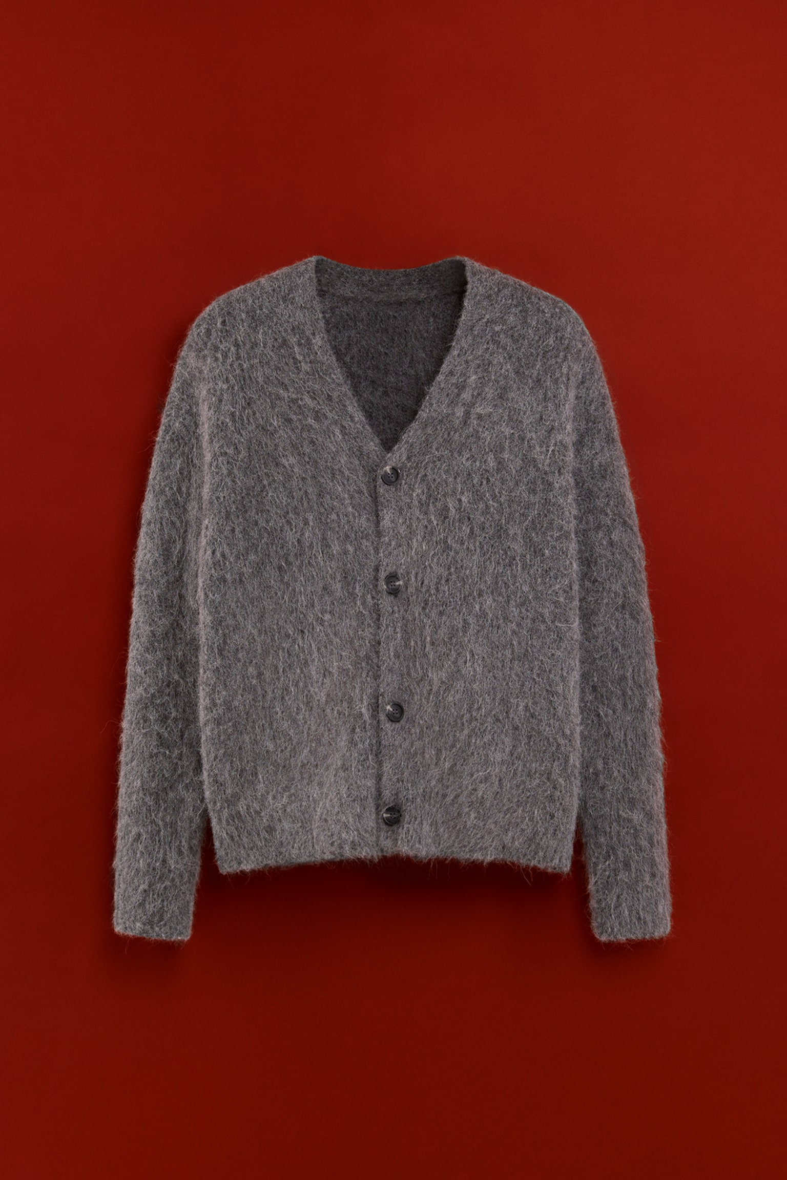 Cardigan aus Alpakamix in Loose Fit - Dunkelgrau/Cremefarben - 1