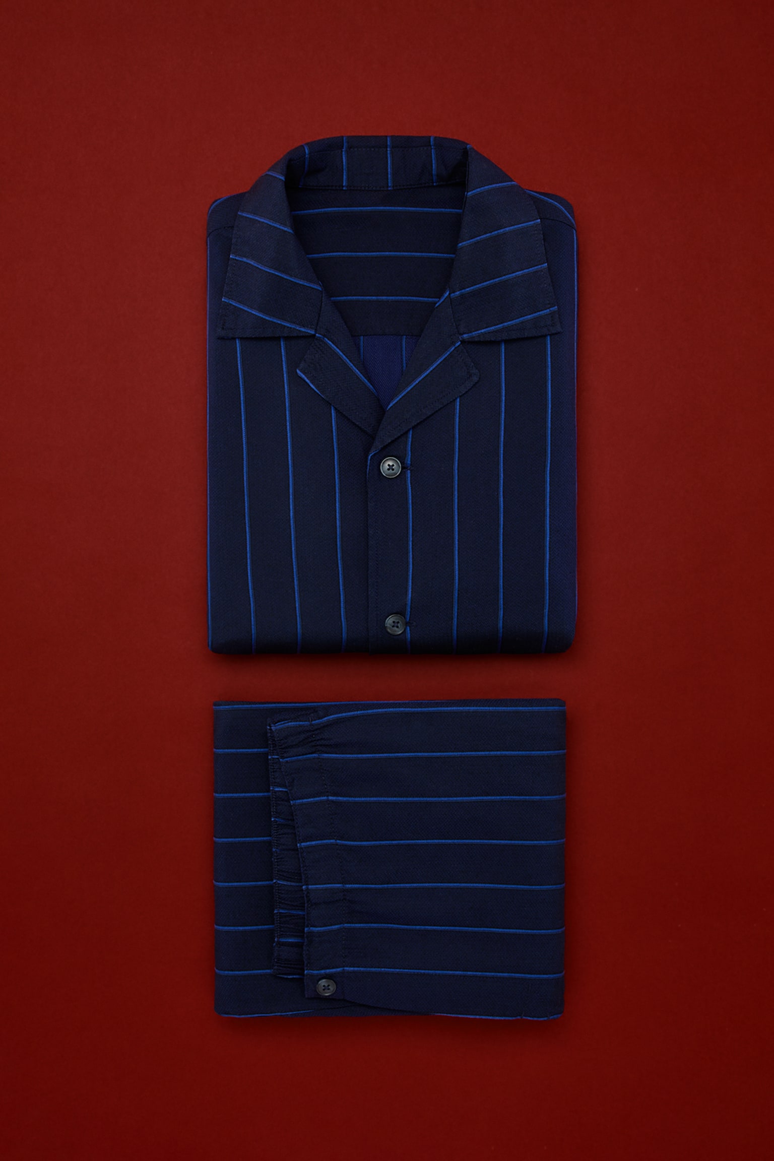 Lyocell pyjama shirt and bottoms - Laivastonsininen/Raidallinen/Tummanruskea/Raidallinen - 1