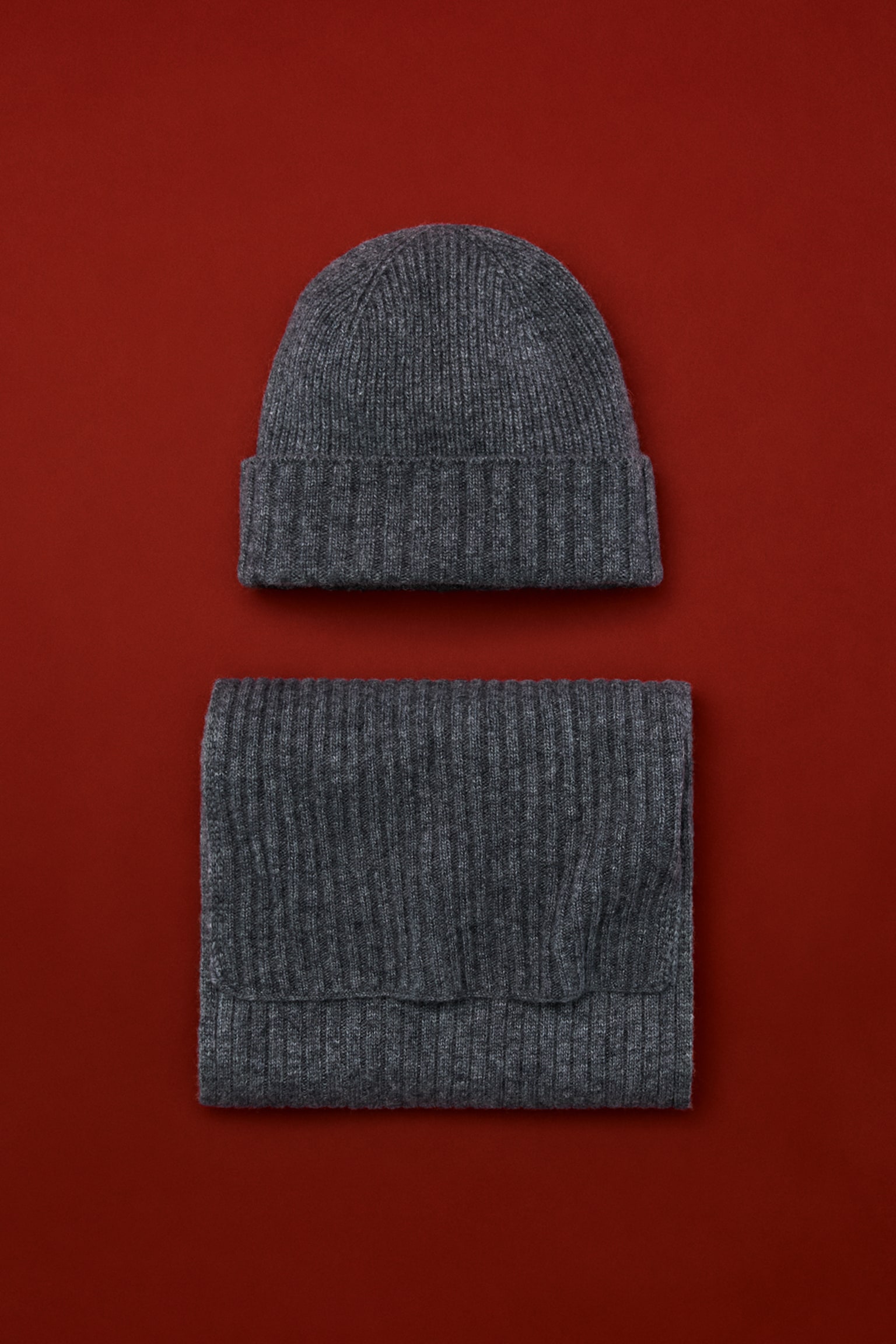 Ensemble 2 pièces en laine mérinos mélangée - Gris foncé/Noir